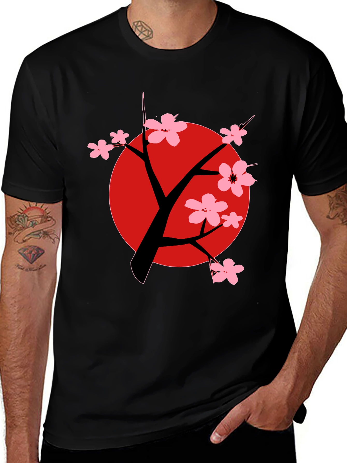 Sakura Tree Graphic Black T-Shirt