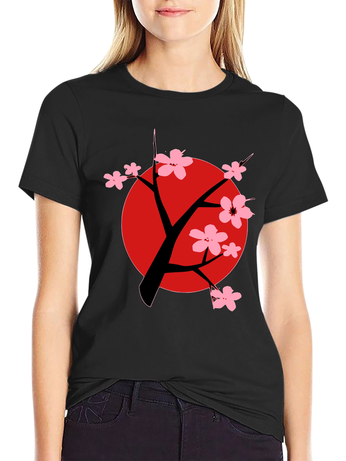 Sakura Tree Graphic Black T-Shirt