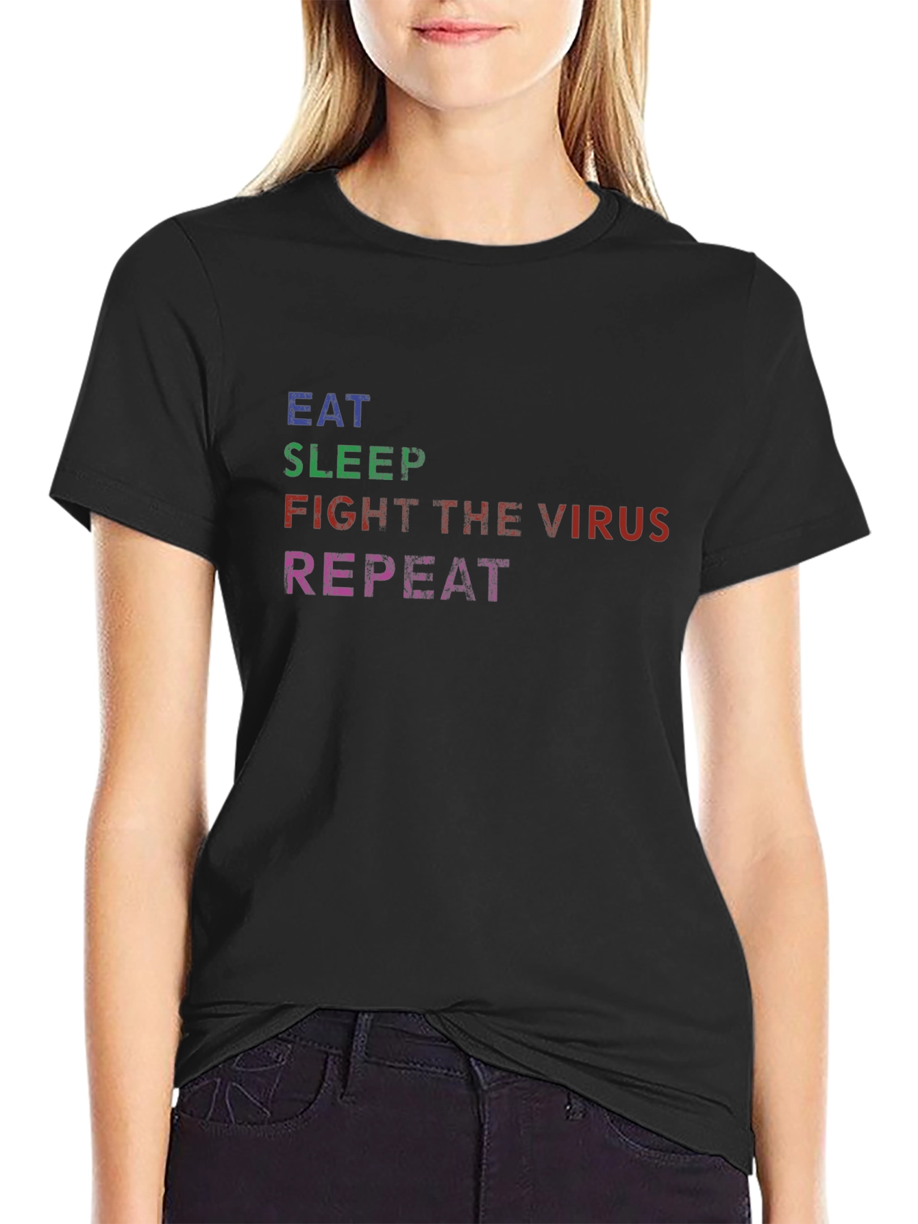 Eat Sleep Fight Virus Repeat Black Graphic Tee