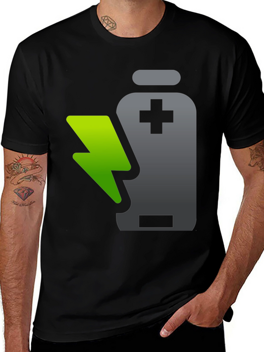 Charged Up T-Shirt: Battery and Lightning Design