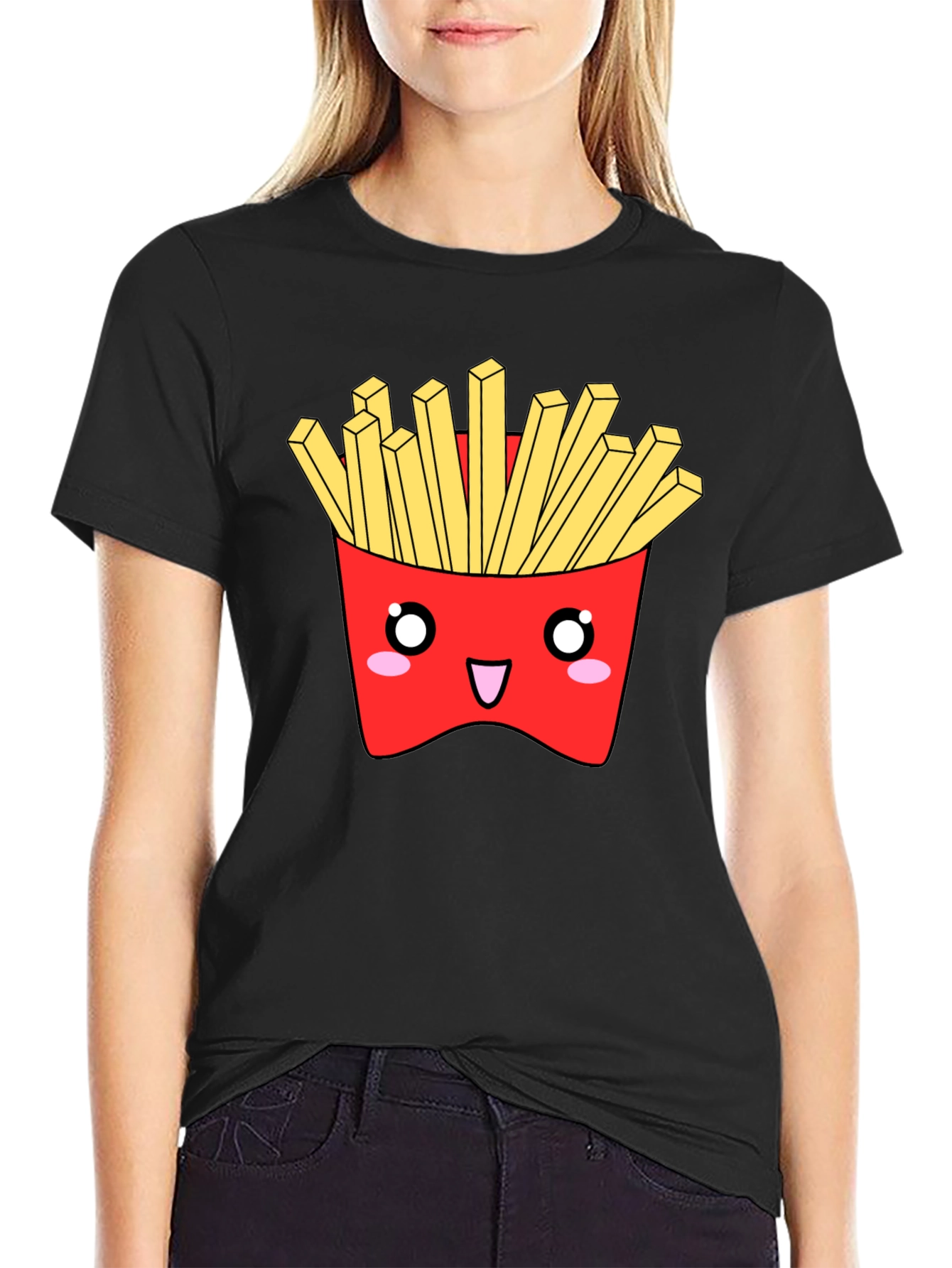 Kawaii Fries Graphic Tee - Black Cotton T-Shirt