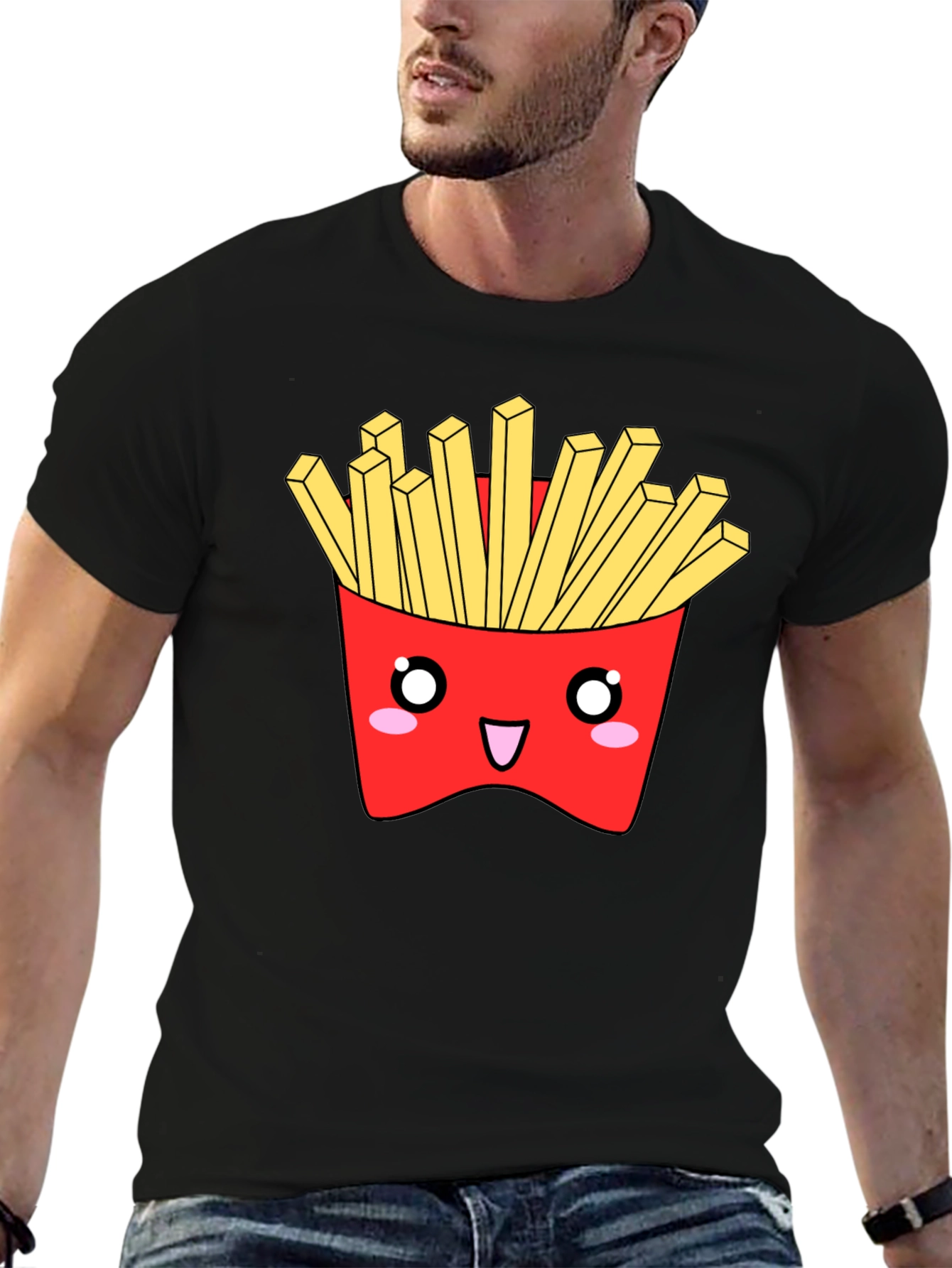 Kawaii Fries Graphic Tee - Black Cotton T-Shirt