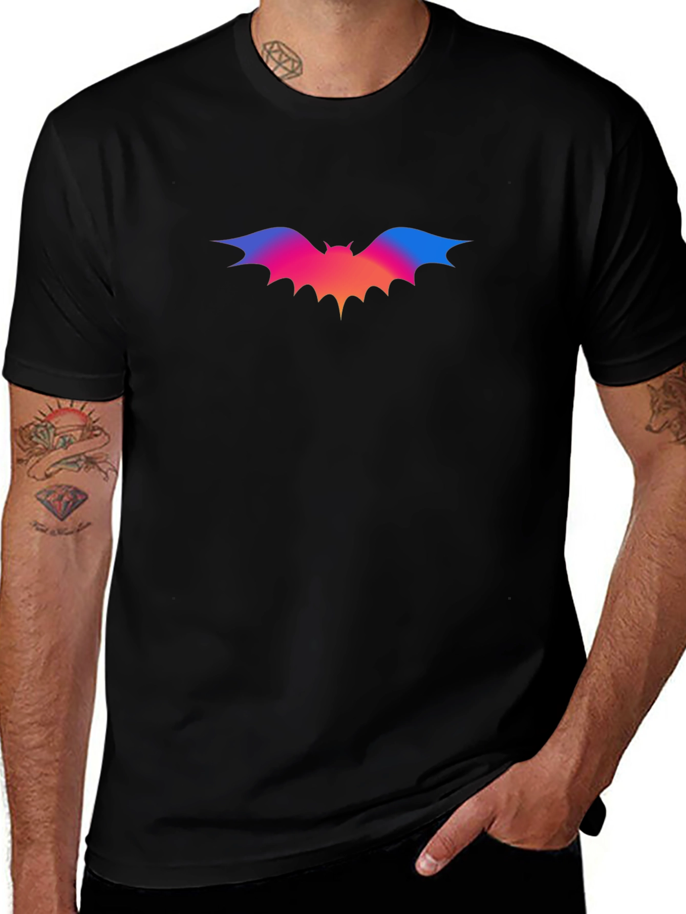 Gradient Bat Graphic Black T-Shirt