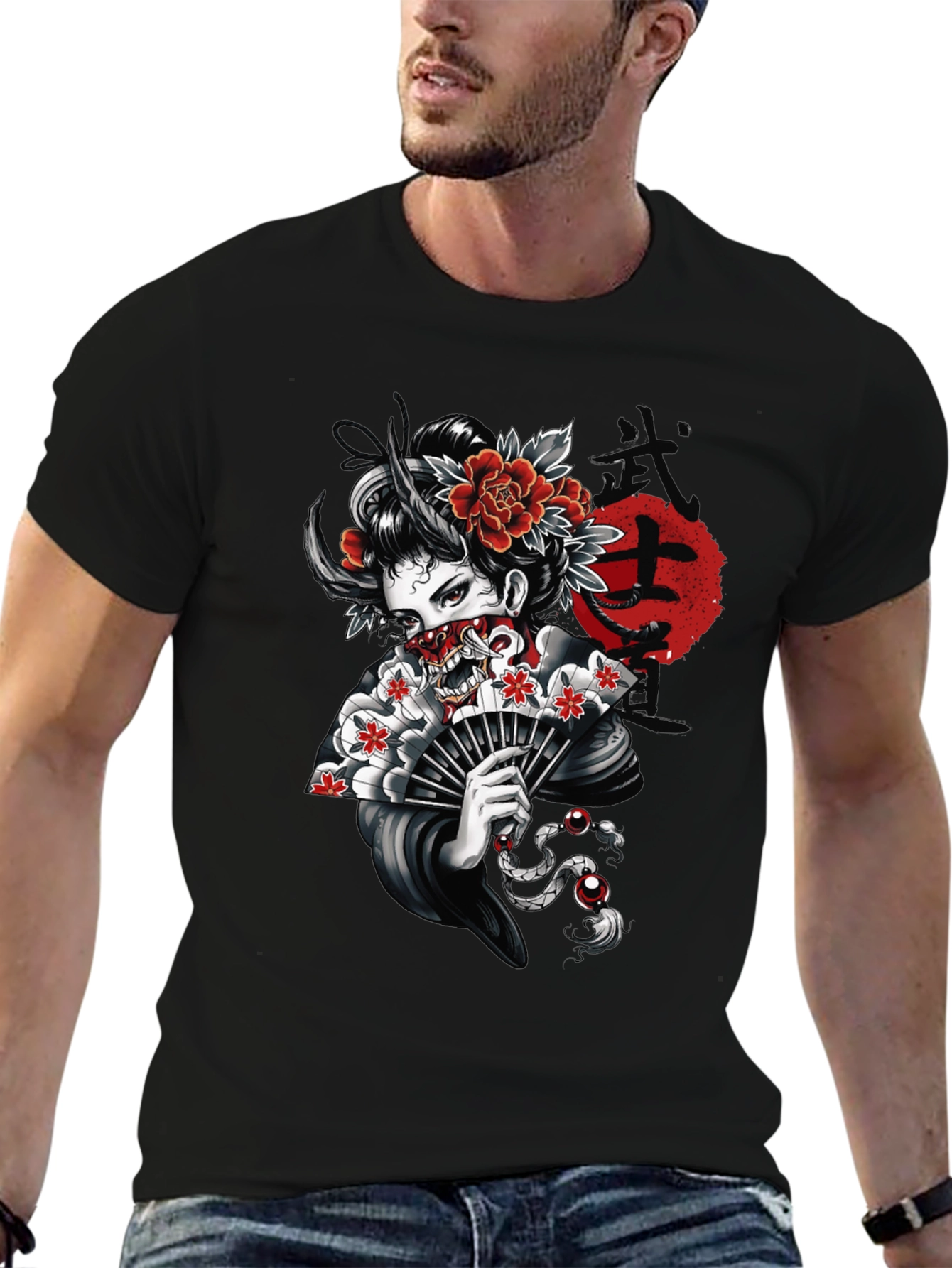 Geisha Oni T-Shirt - Japanese Demon Mask Tee
