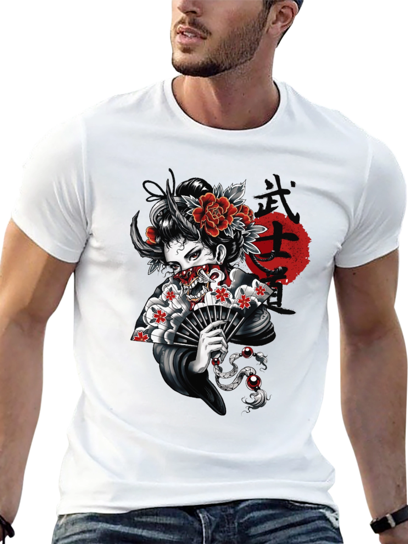 Geisha Oni T-Shirt - Japanese Demon Mask Tee
