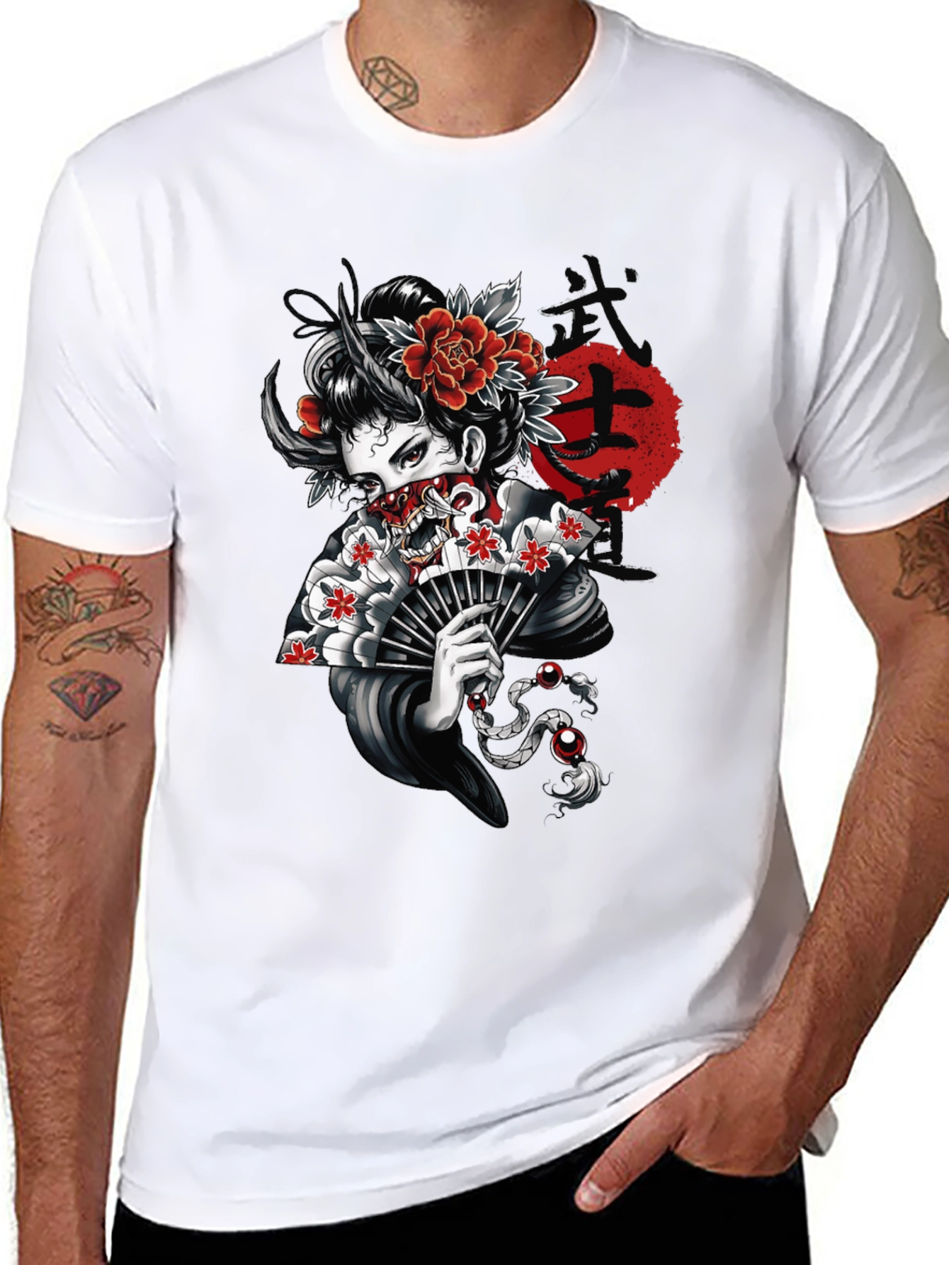 Geisha Oni T-Shirt - Japanese Demon Mask Tee