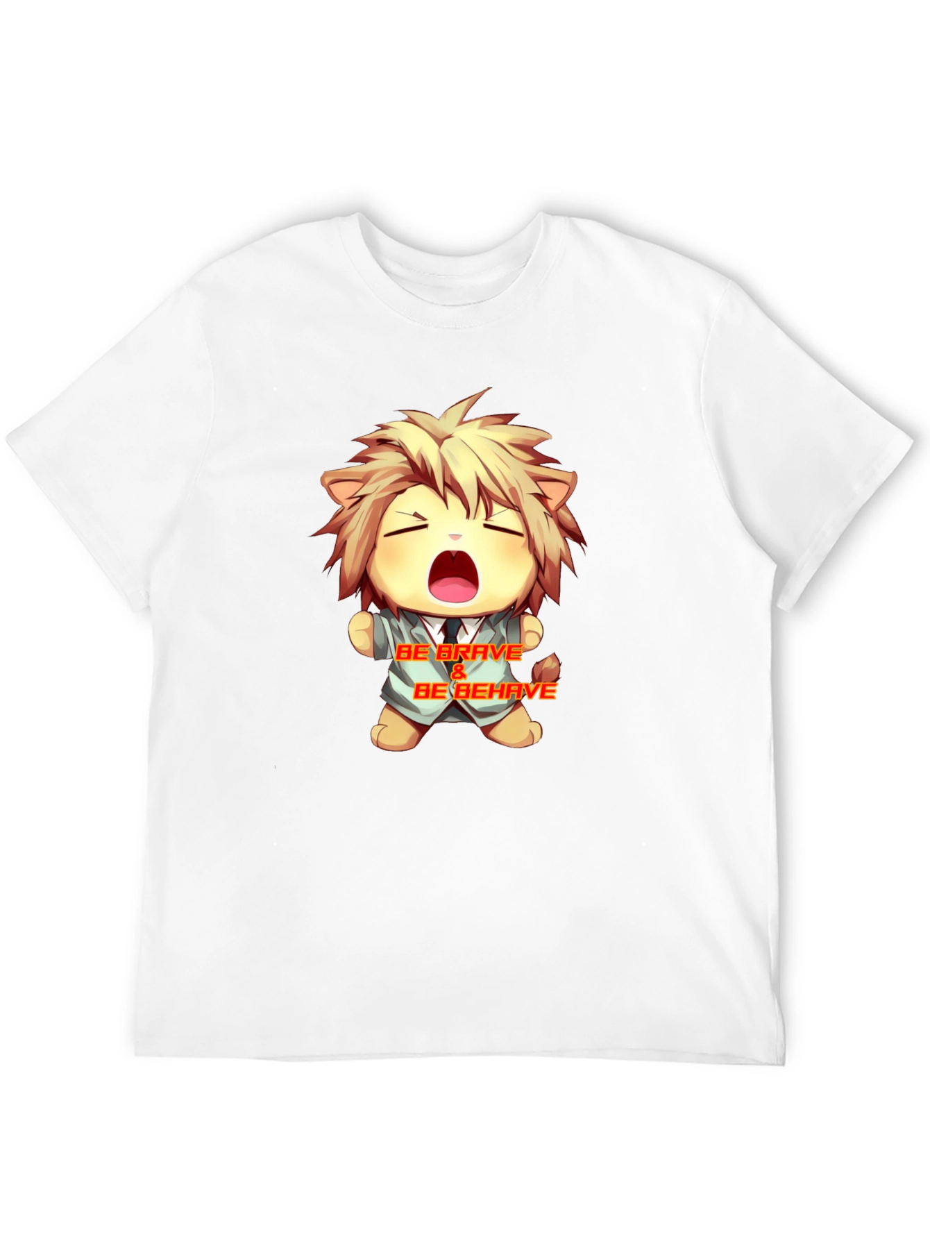 Be Brave Cartoon Lion Graphic Tee - Black