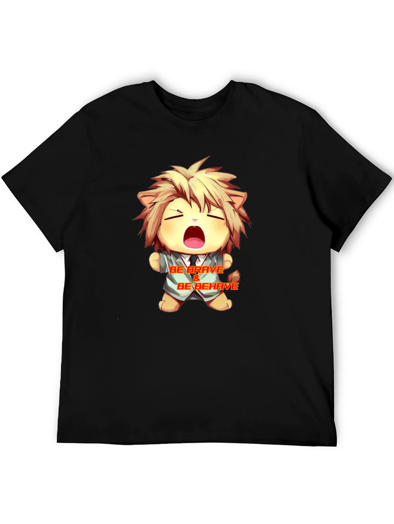 Be Brave Cartoon Lion Graphic Tee - Black