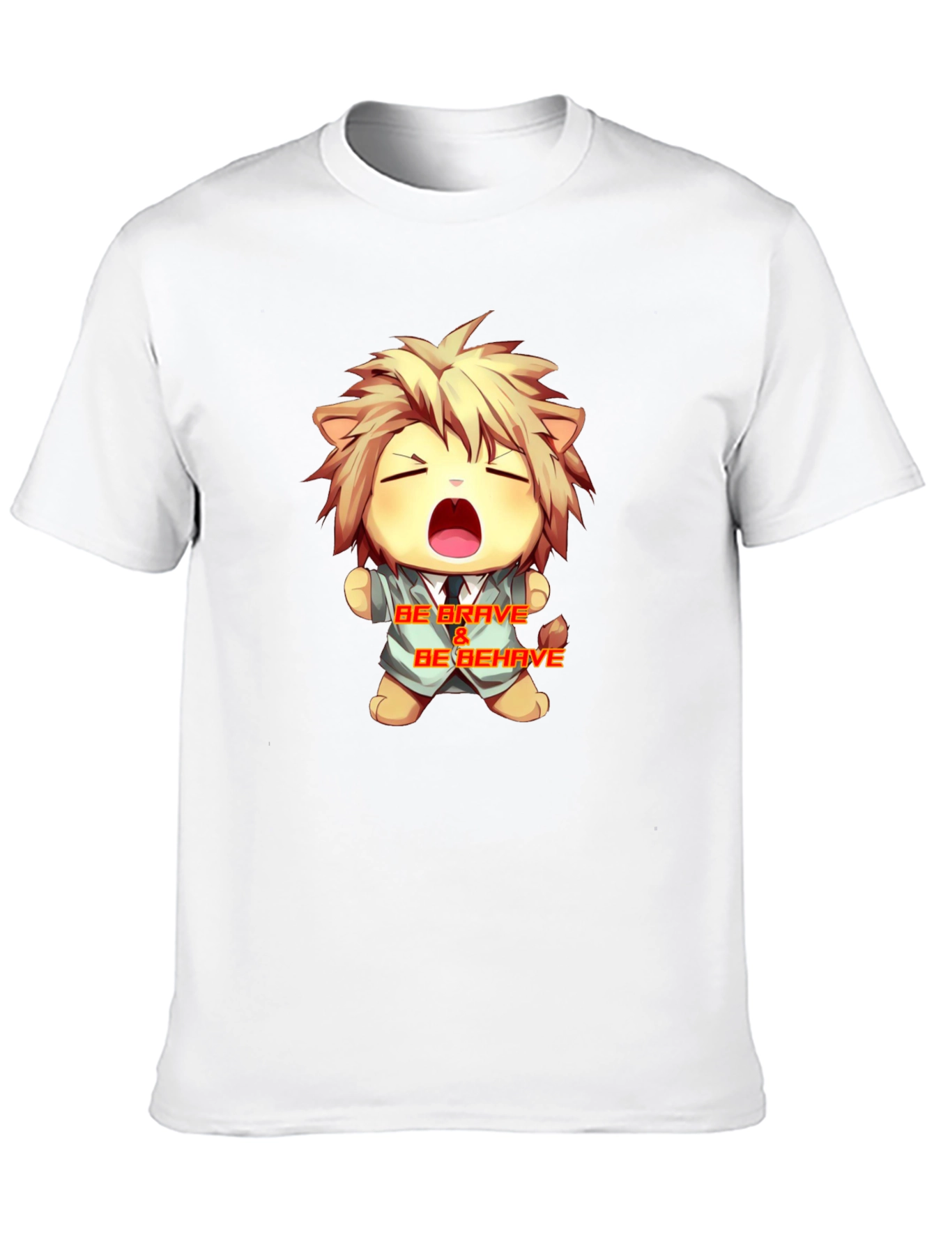 Be Brave Cartoon Lion Graphic Tee - Black