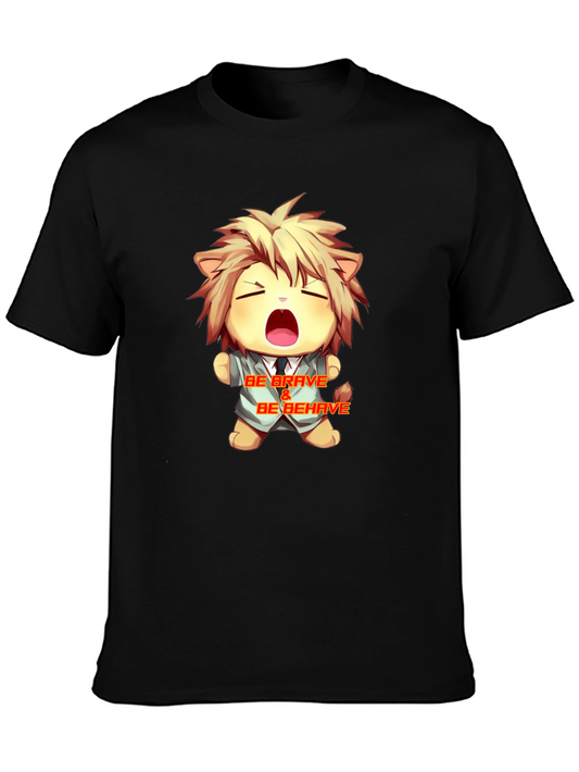 Be Brave Cartoon Lion Graphic Tee - Black