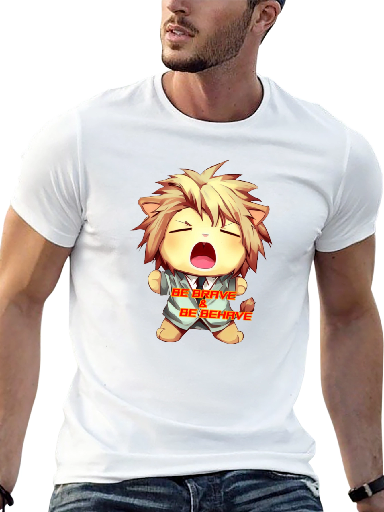 Be Brave Cartoon Lion Graphic Tee - Black