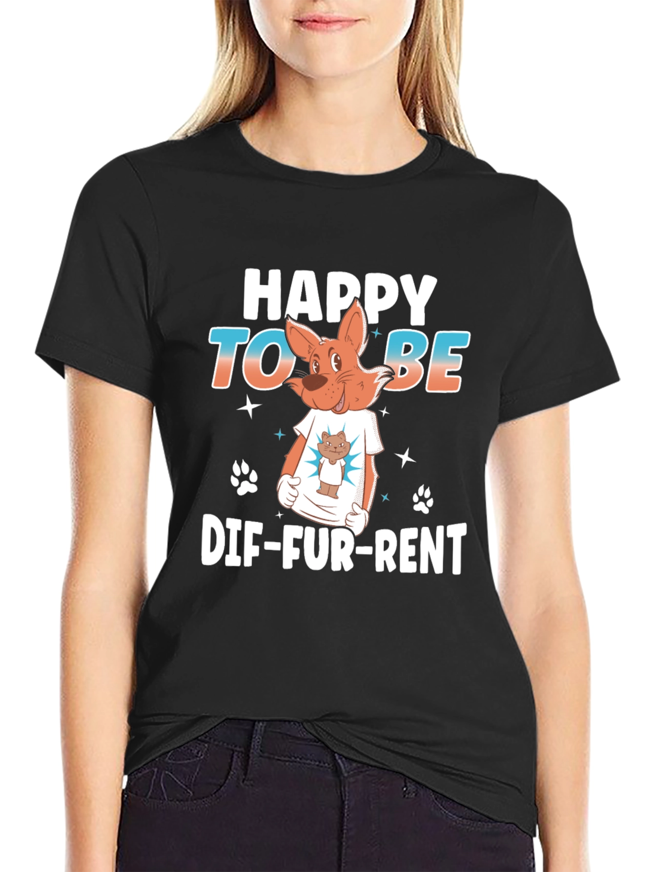 Happy To Be Dif-Fur-Rent Black Graphic Tee