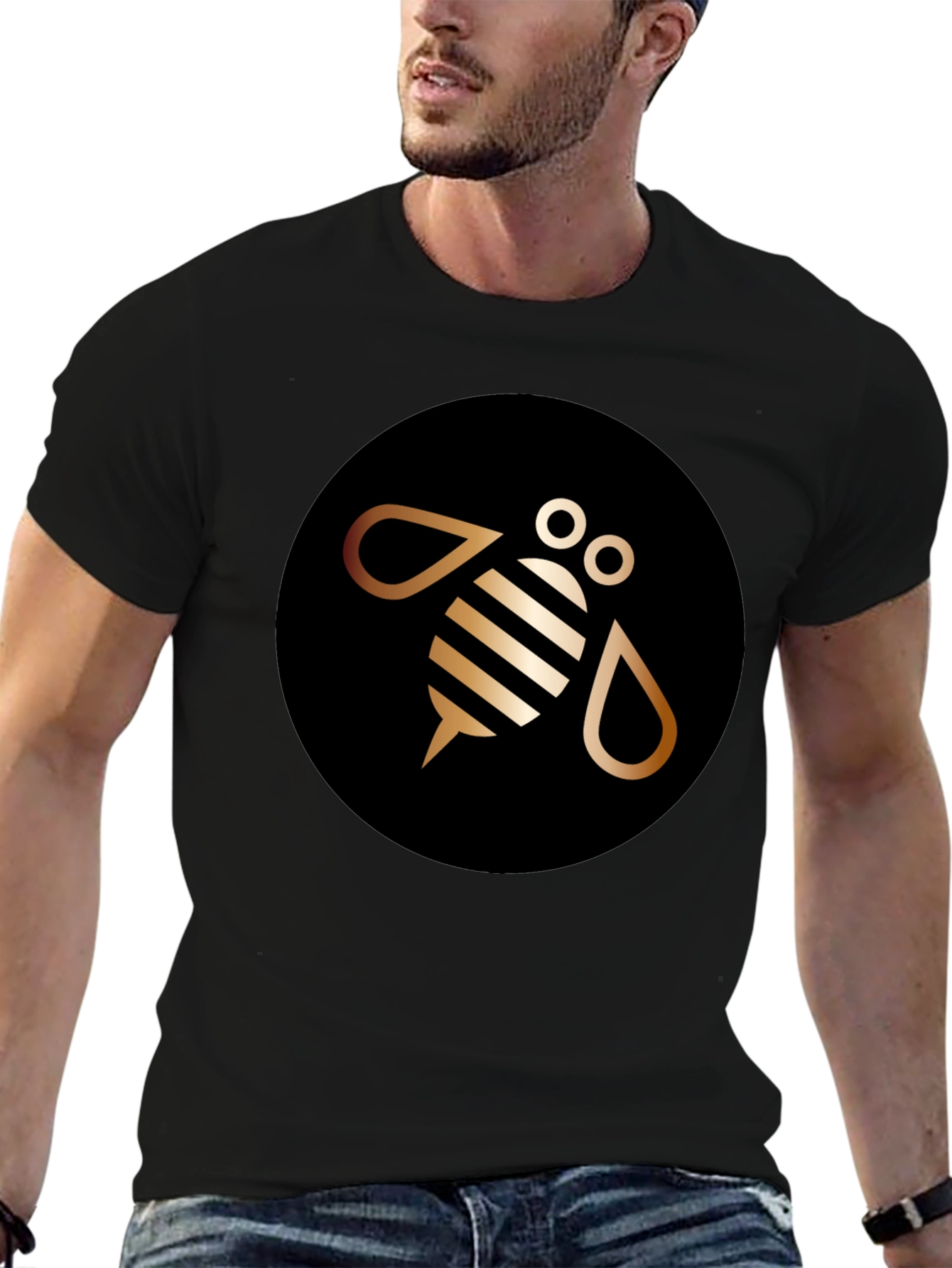 Modern Bee Graphic Tee - Black Cotton Blend