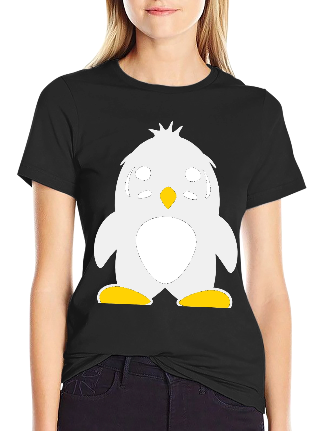Cute Penguin Graphic Black T-Shirt