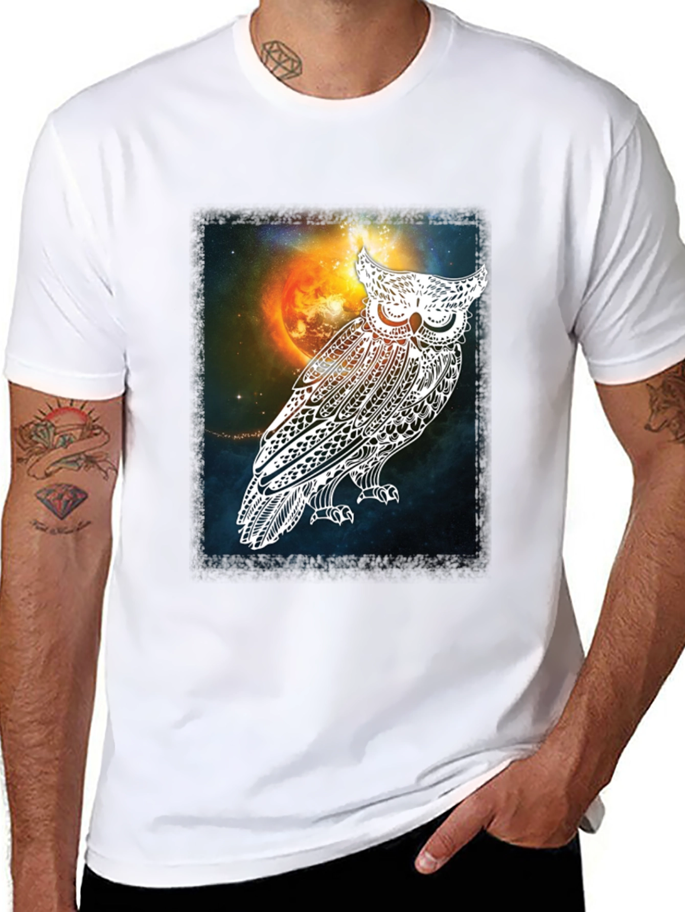 Cosmic Owl Graphic Tee - Mens Black T-Shirt