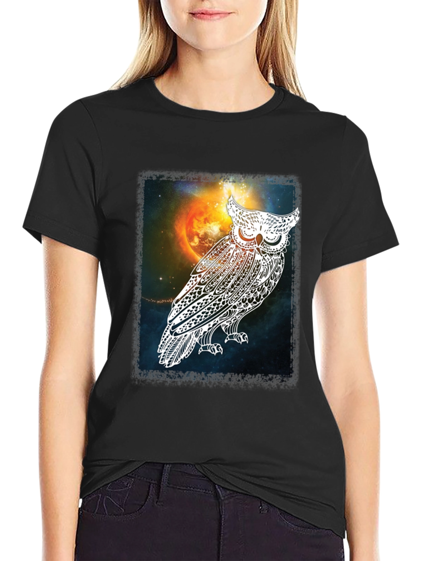 Cosmic Owl Graphic Tee - Mens Black T-Shirt