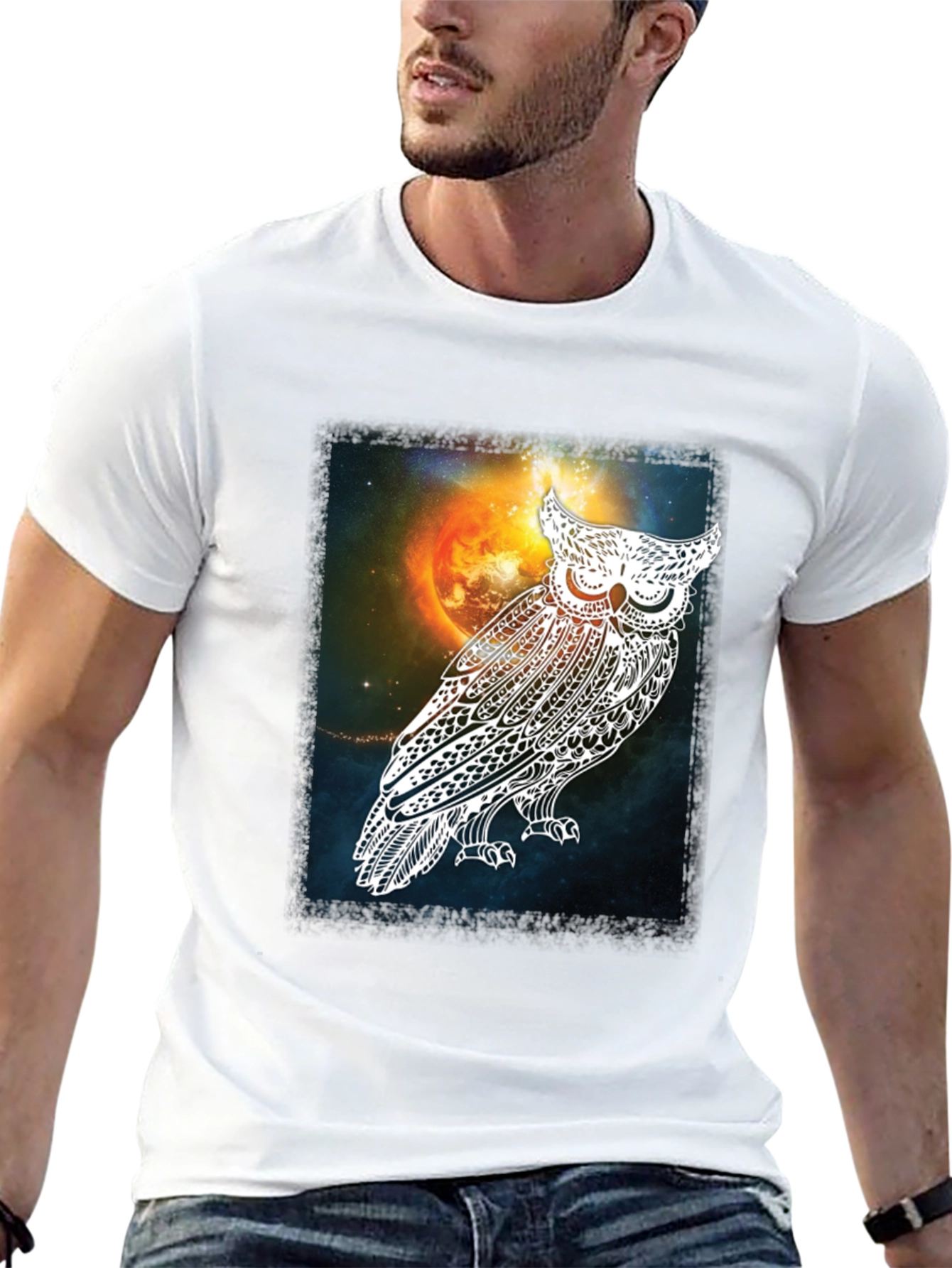 Cosmic Owl Graphic Tee - Mens Black T-Shirt