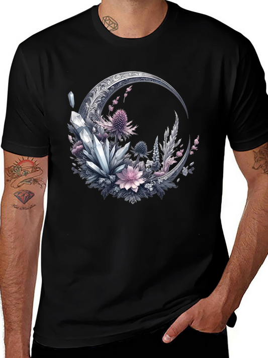 Crescent Moon Crystal Floral T-Shirt