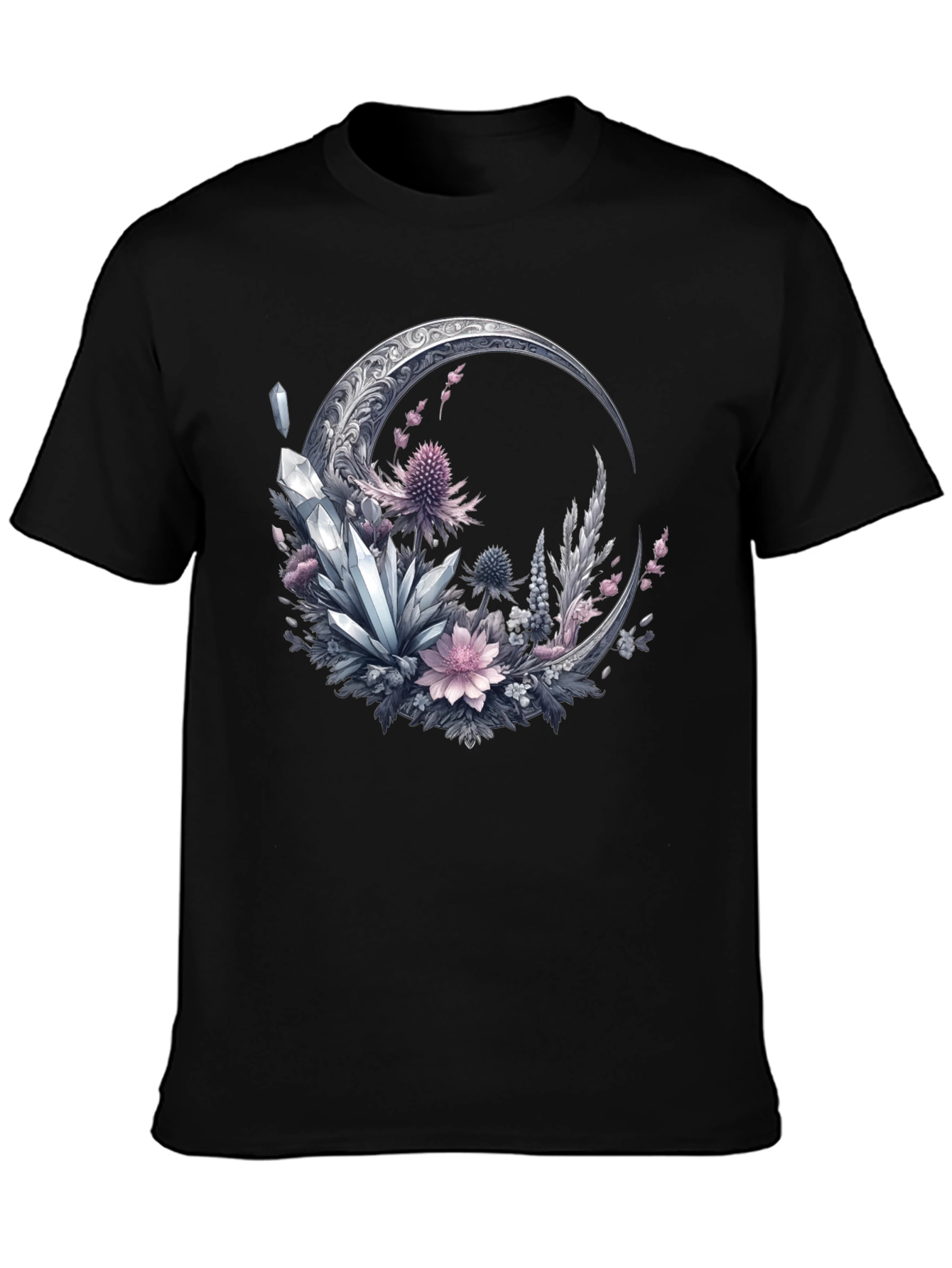 Crescent Moon Crystal Floral T-Shirt