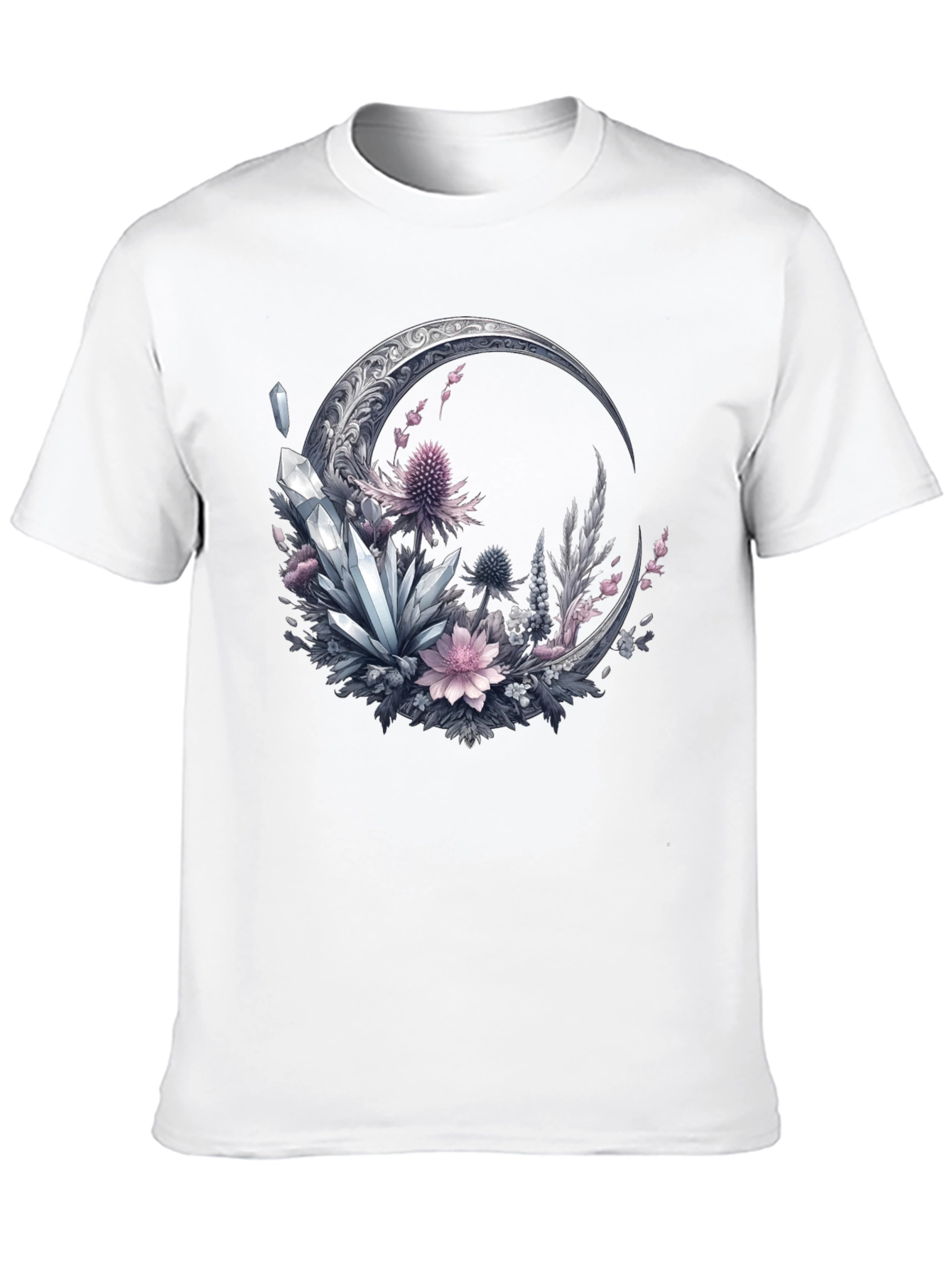 Crescent Moon Crystal Floral T-Shirt