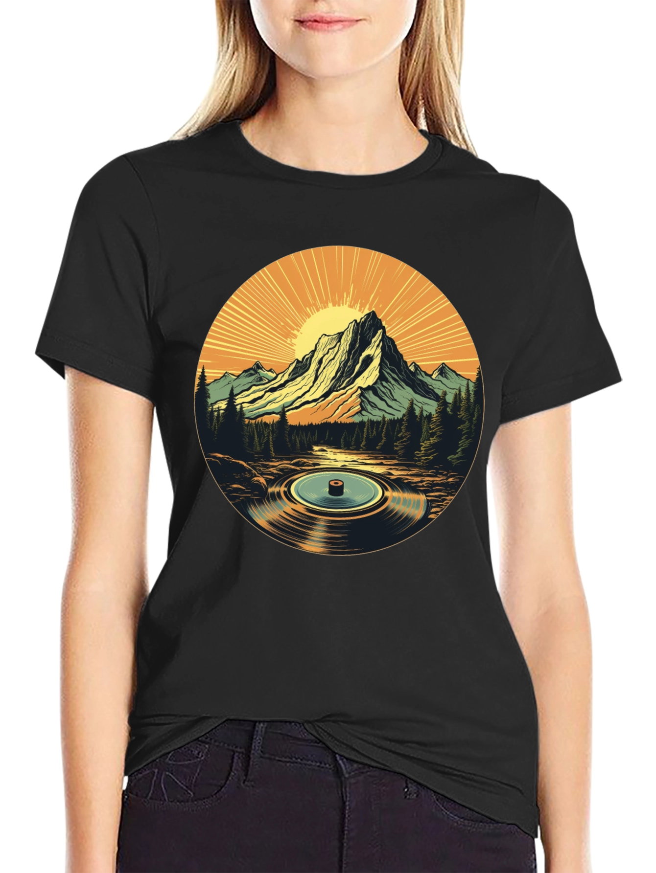 Mountain Vinyl Record Graphic T-Shirt