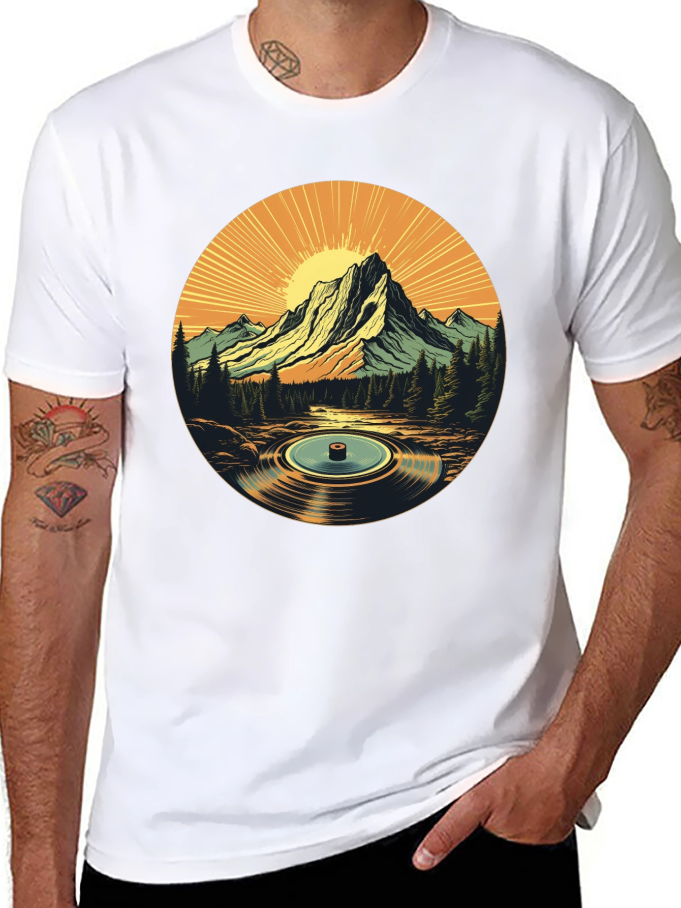 Mountain Vinyl Record Graphic T-Shirt