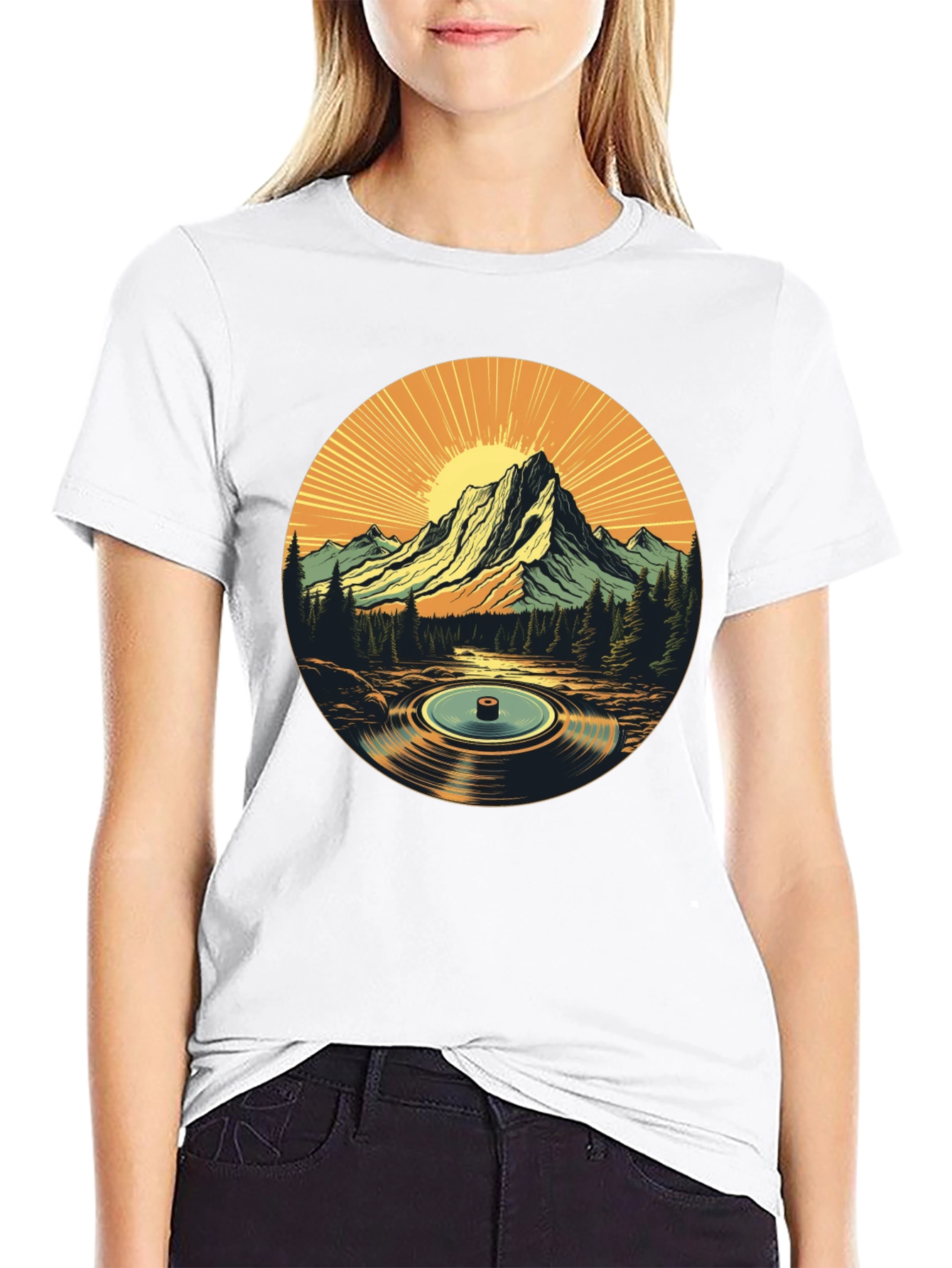 Mountain Vinyl Record Graphic T-Shirt