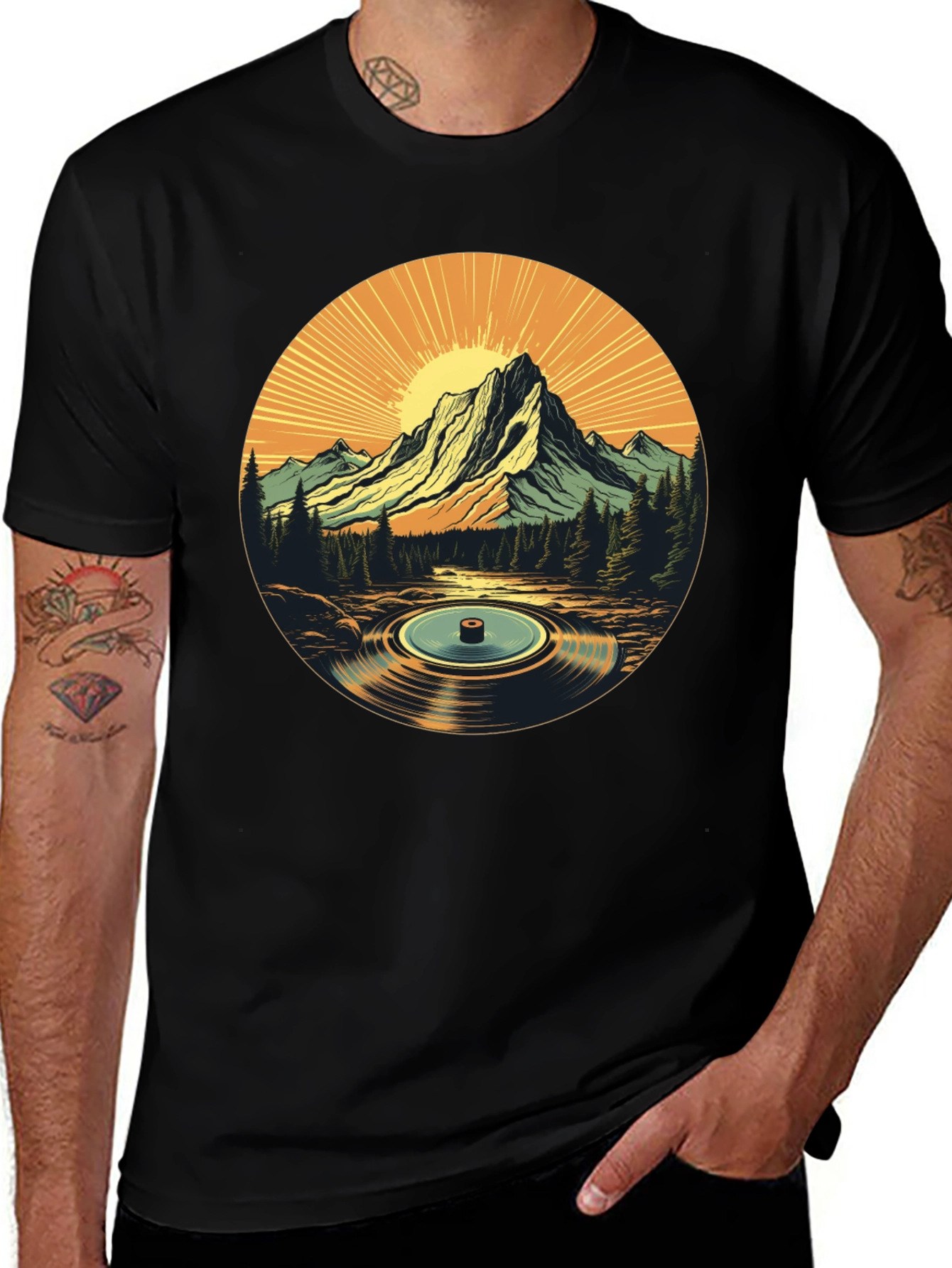 Mountain Vinyl Record Graphic T-Shirt