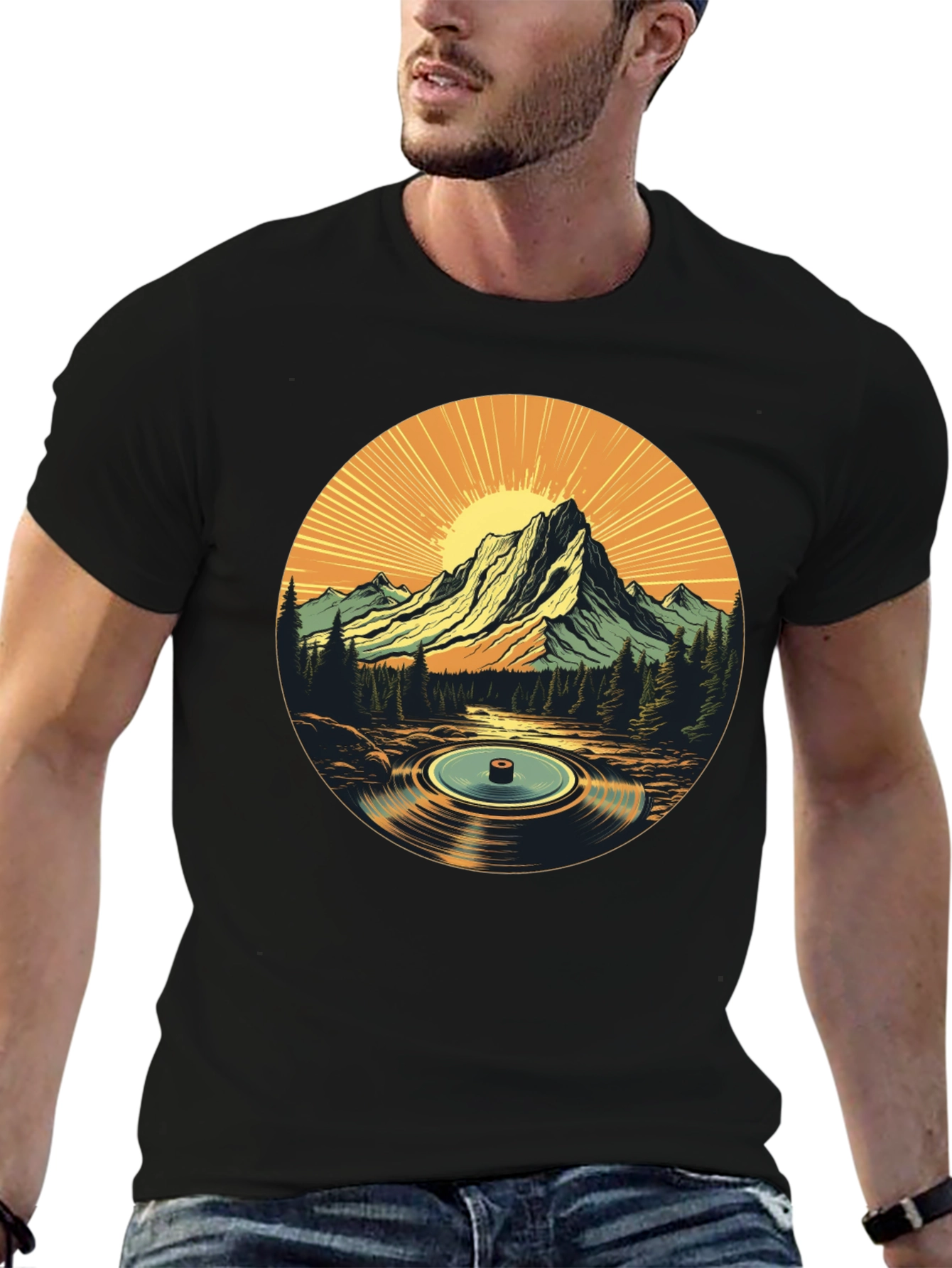Mountain Vinyl Record Graphic T-Shirt
