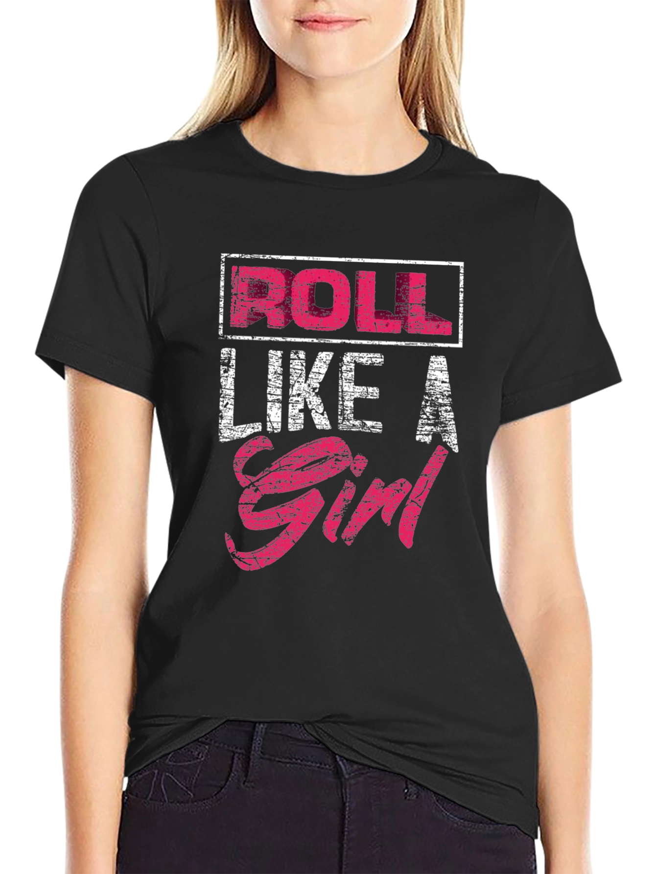 Roll Like A Girl Black Graphic T-Shirt