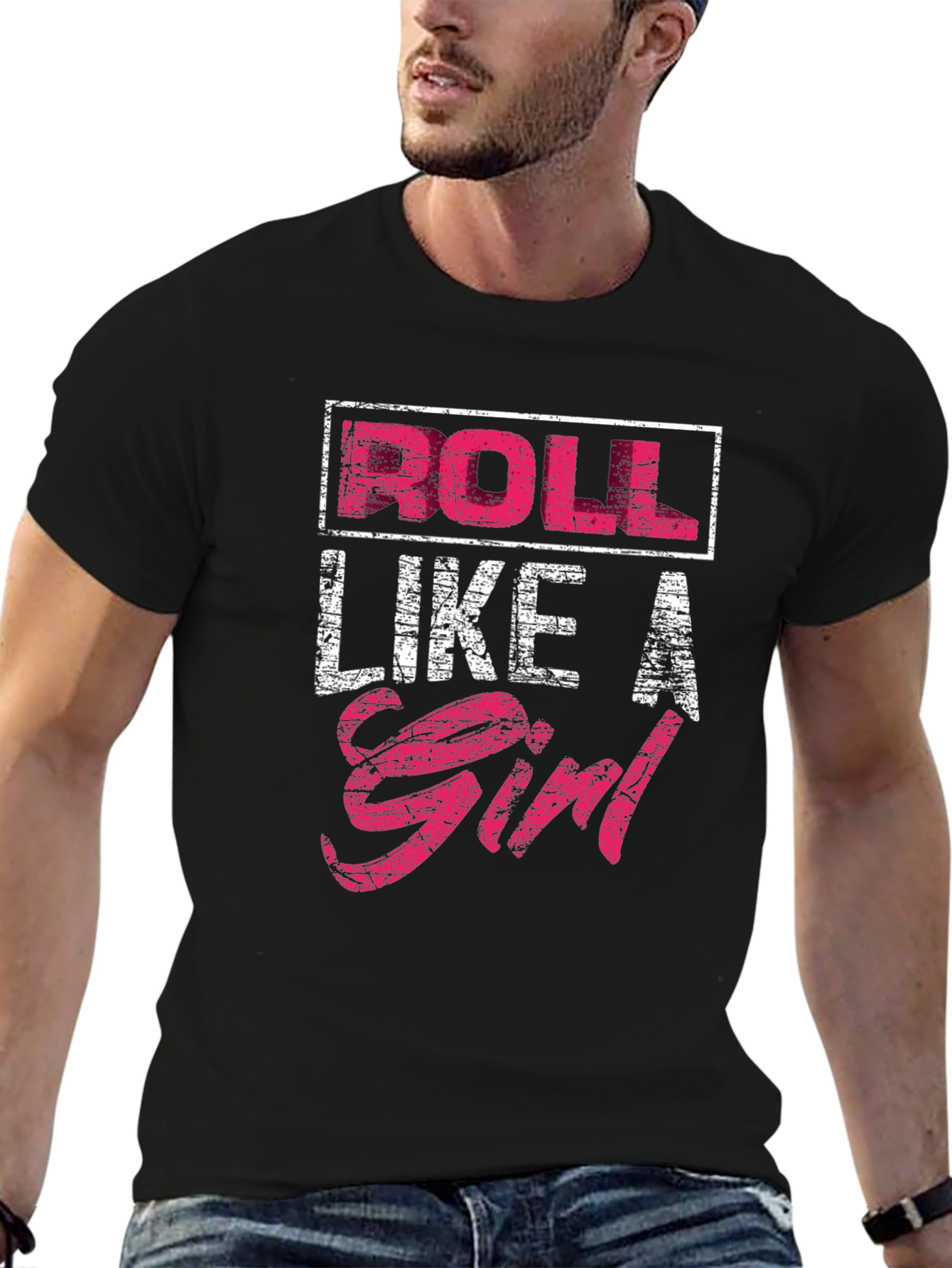 Roll Like A Girl Black Graphic T-Shirt