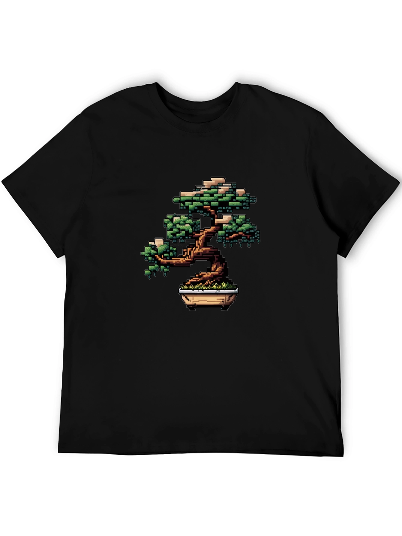 Pixel Art Bonsai Tree Black T-Shirt
