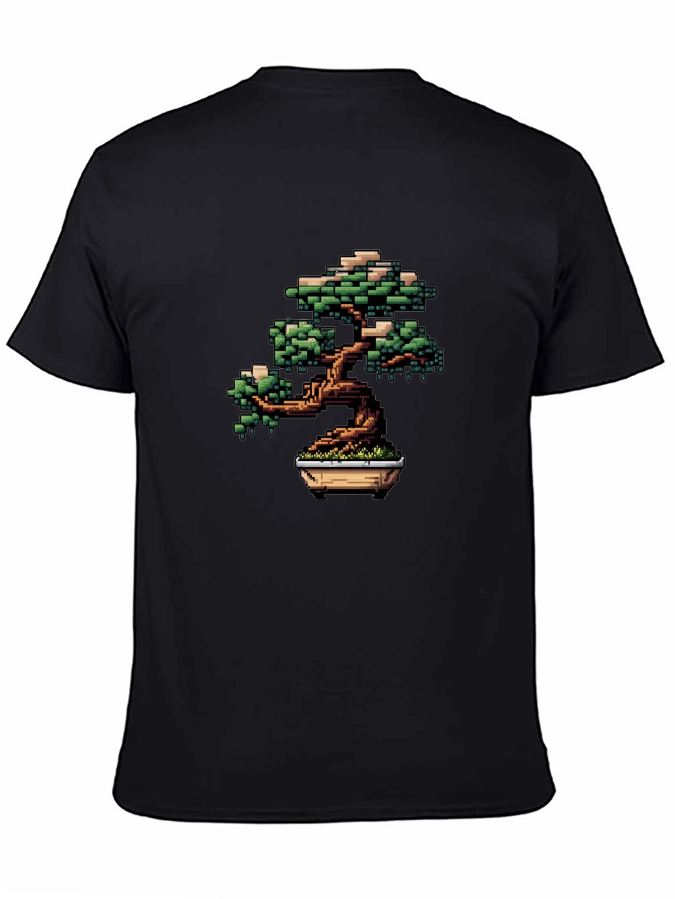 Pixel Art Bonsai Tree Black T-Shirt