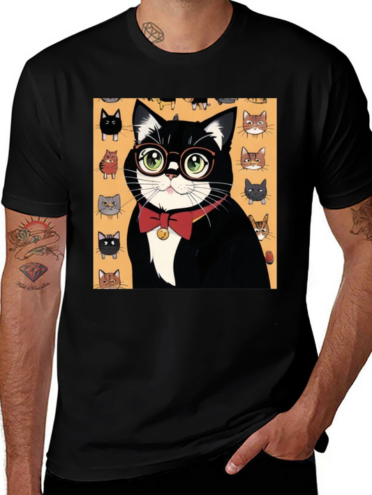Cool Cat T-Shirt - Black Tee with Whimsical Cat Print