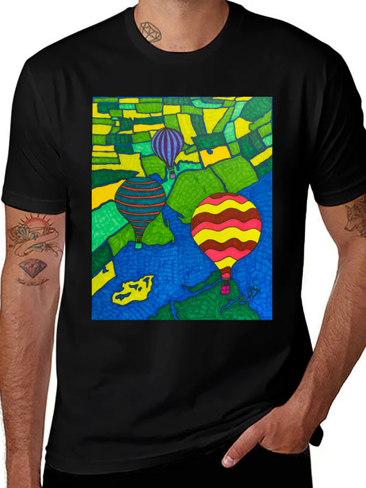 Hot Air Balloon Graphic Tee - Unique Hand Drawn Art