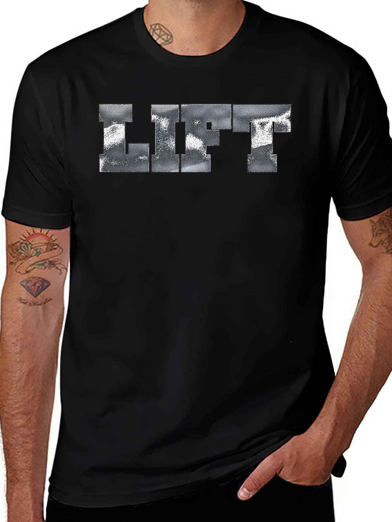LIFT Graphic Tee - Black Cotton Fitness Shirt