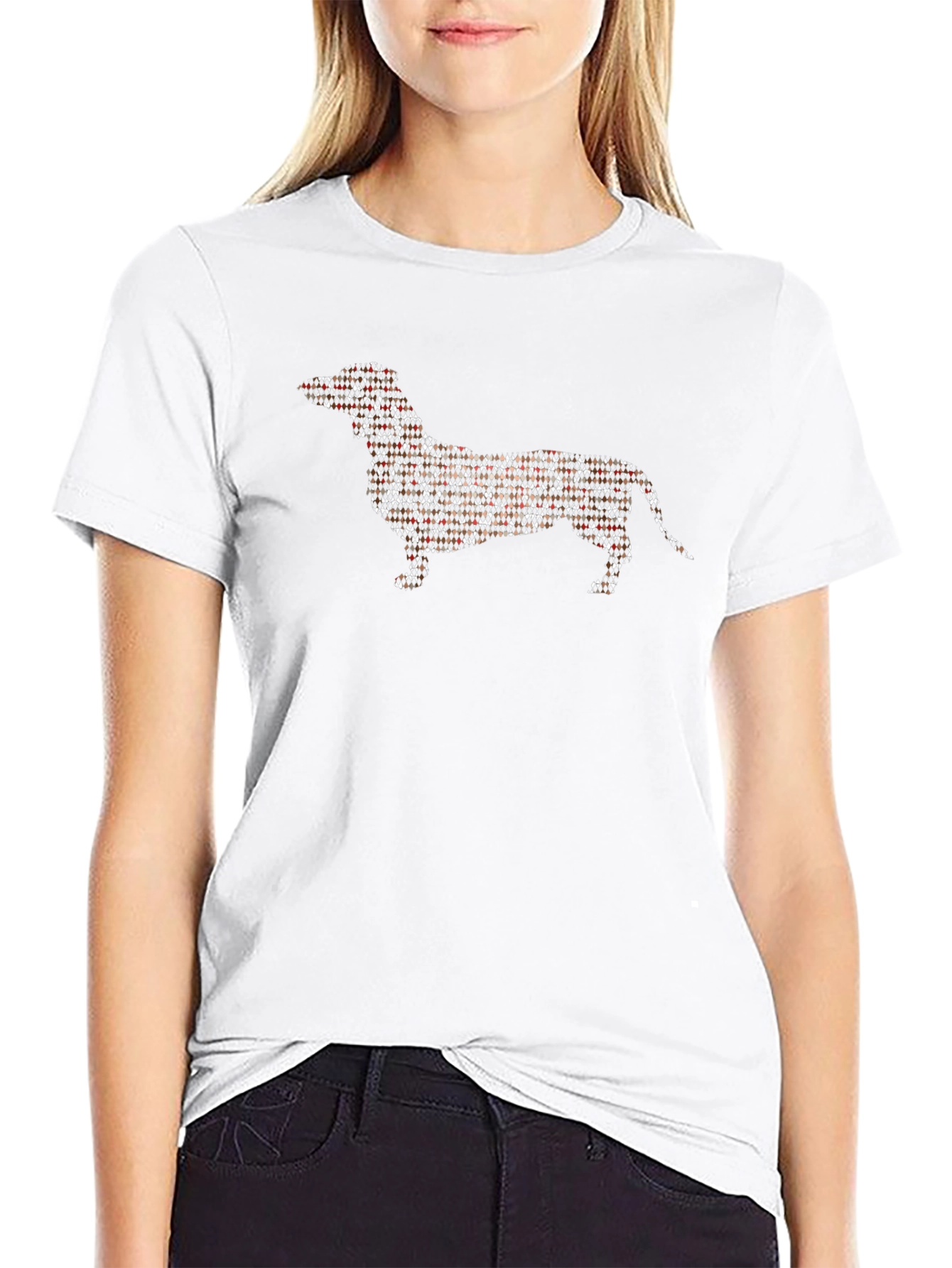 Dachshund Plaid Pattern Graphic Tee - Black
