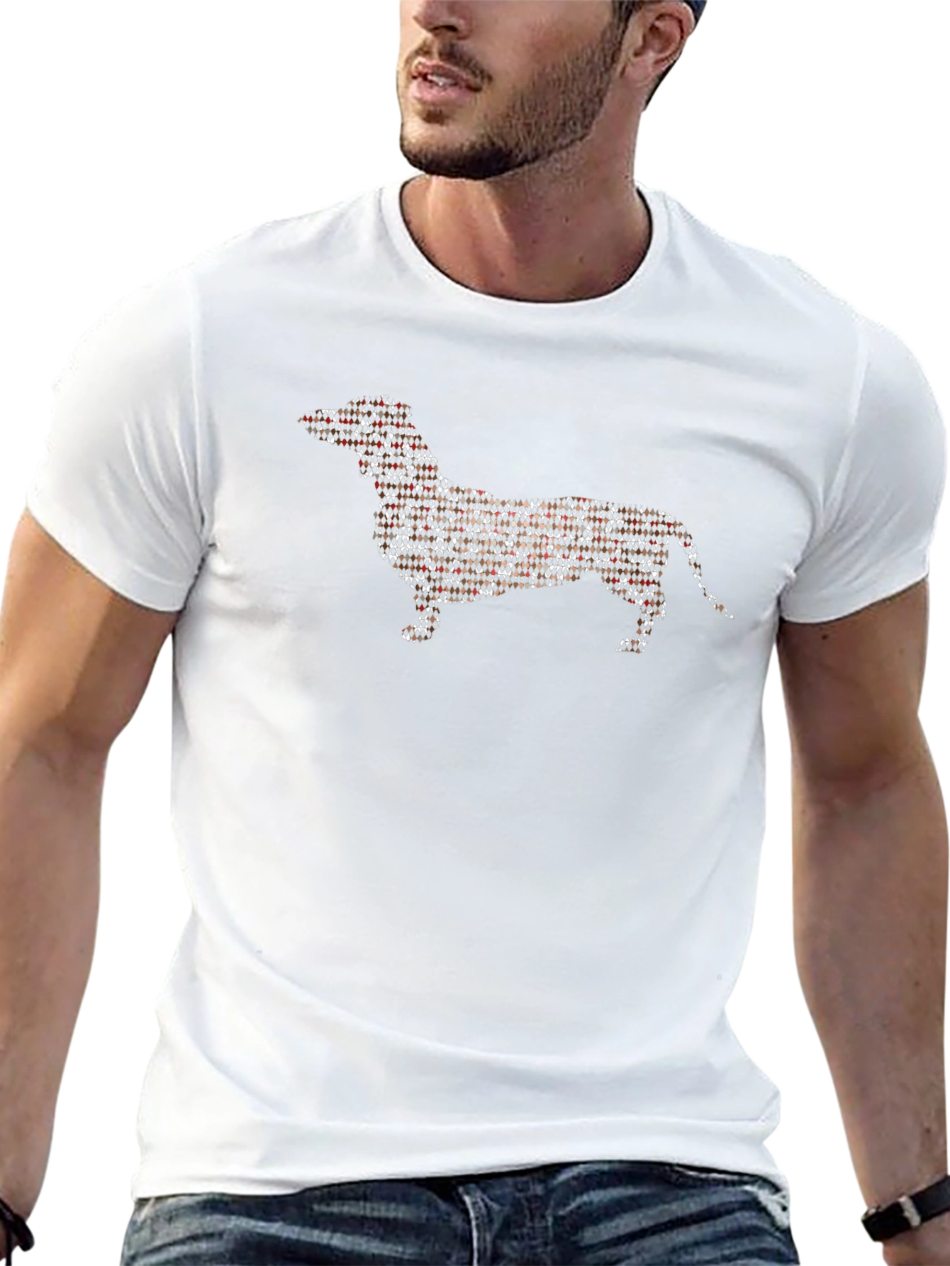 Dachshund Plaid Pattern Graphic Tee - Black