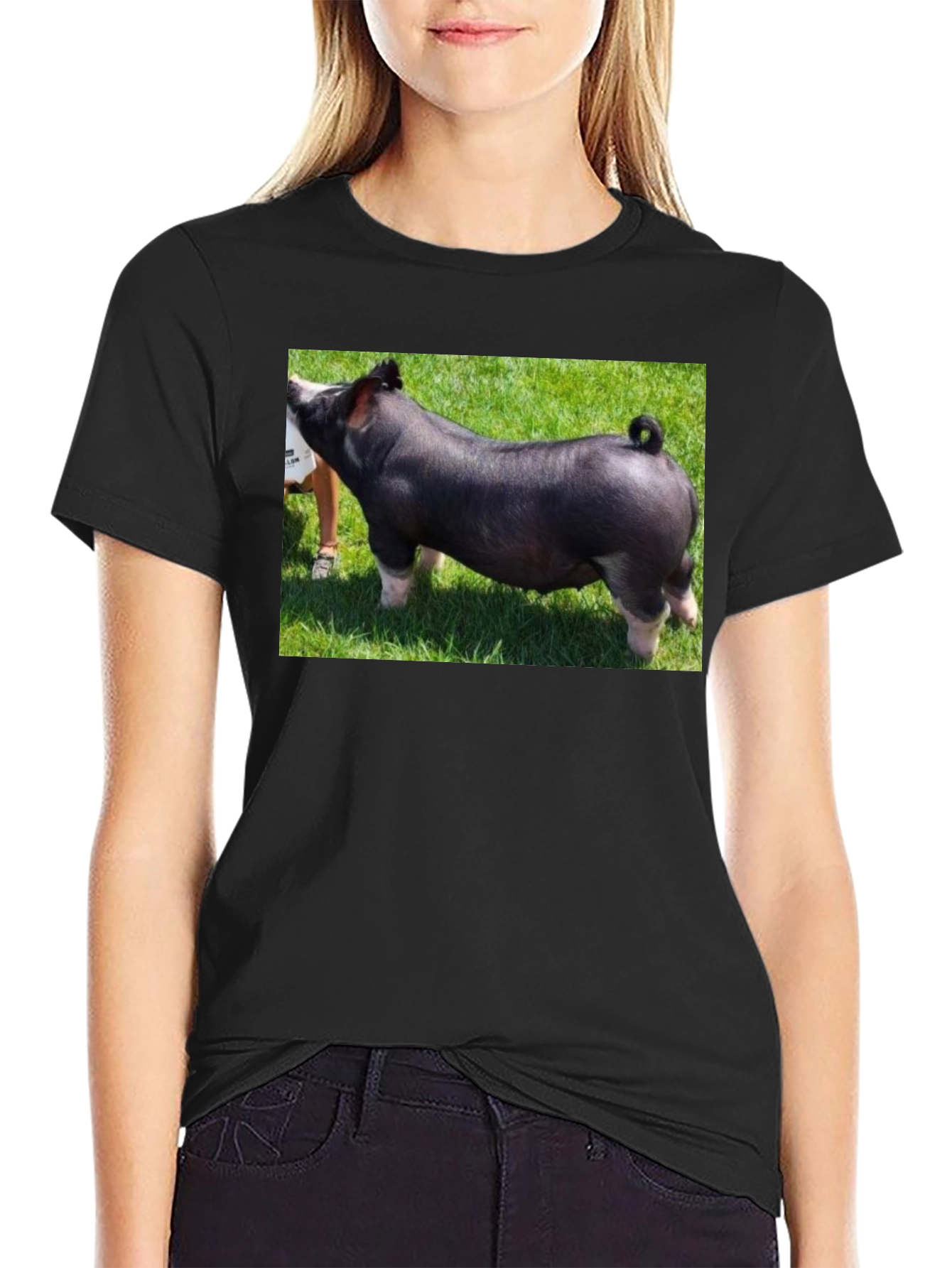 Black T-Shirt with Pig Graphic Tee