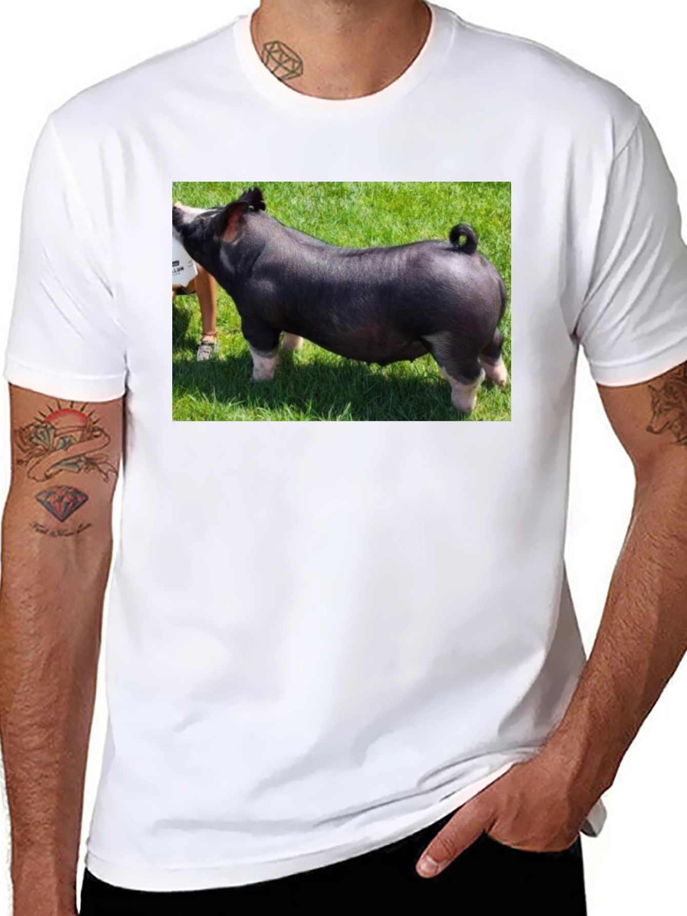 Black T-Shirt with Pig Graphic Tee