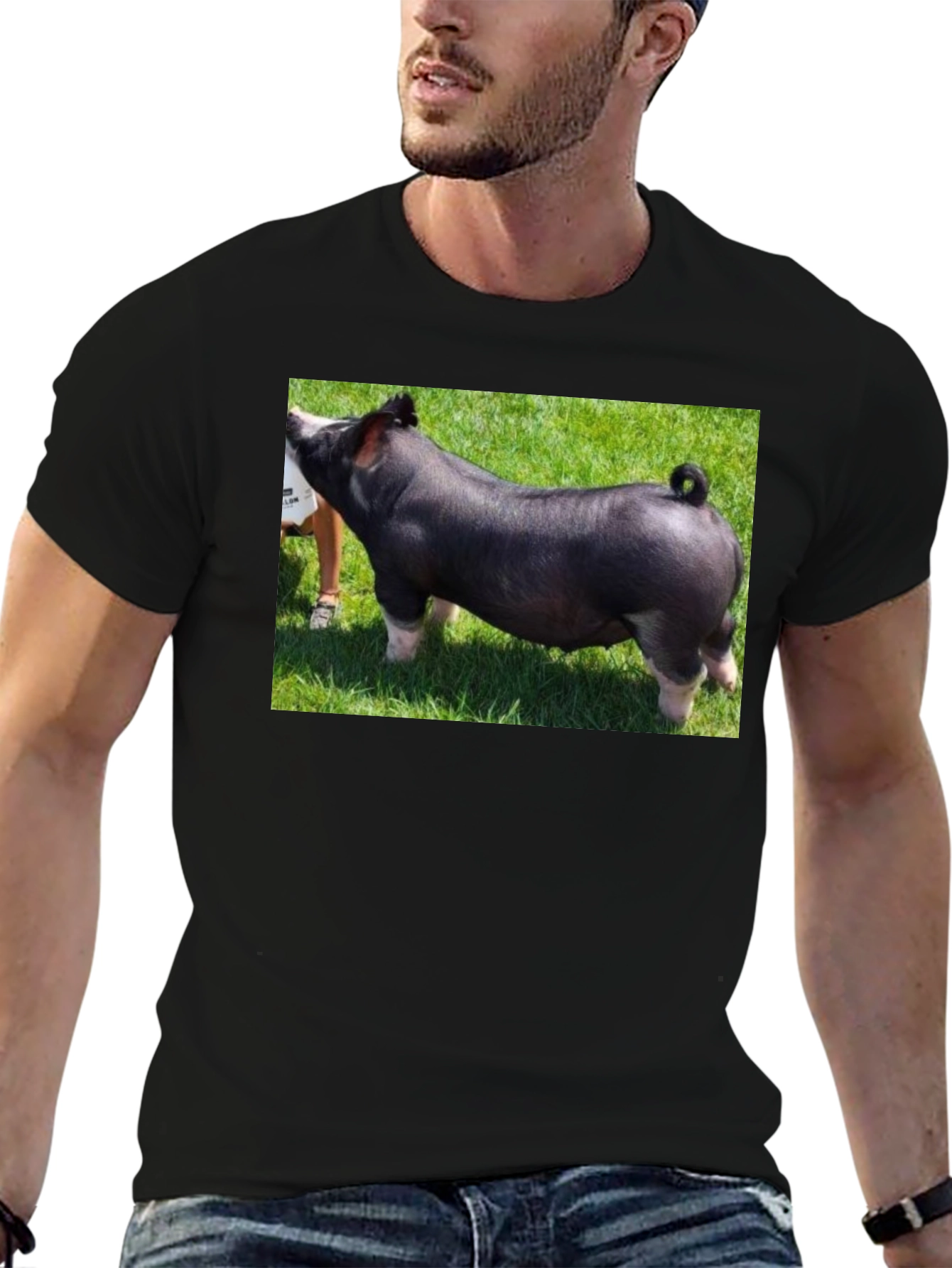 Black T-Shirt with Pig Graphic Tee