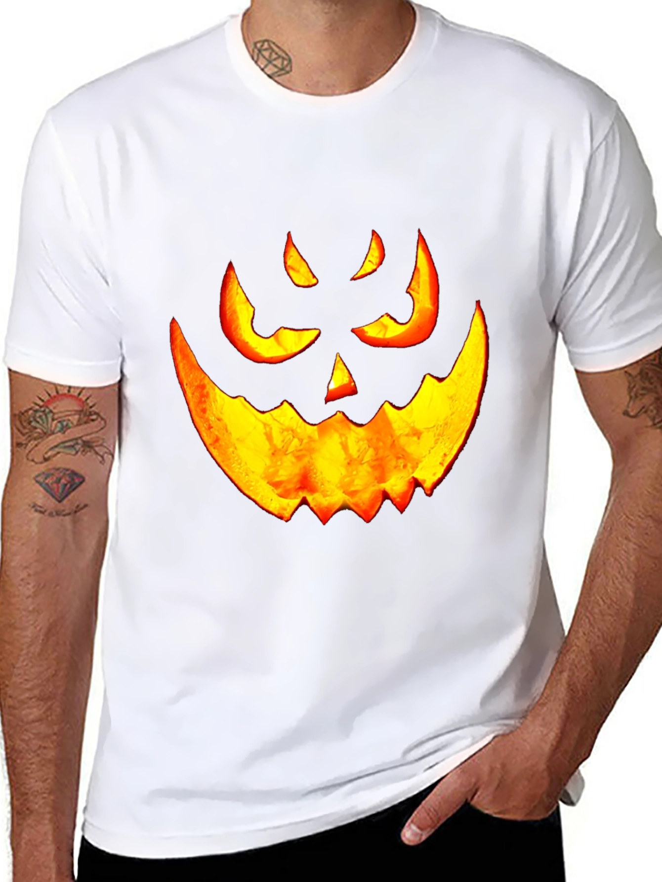 Halloween Pumpkin Face Graphic Tee - Black Cotton T-Shirt