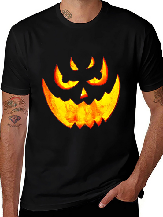 Halloween Pumpkin Face Graphic Tee - Black Cotton T-Shirt