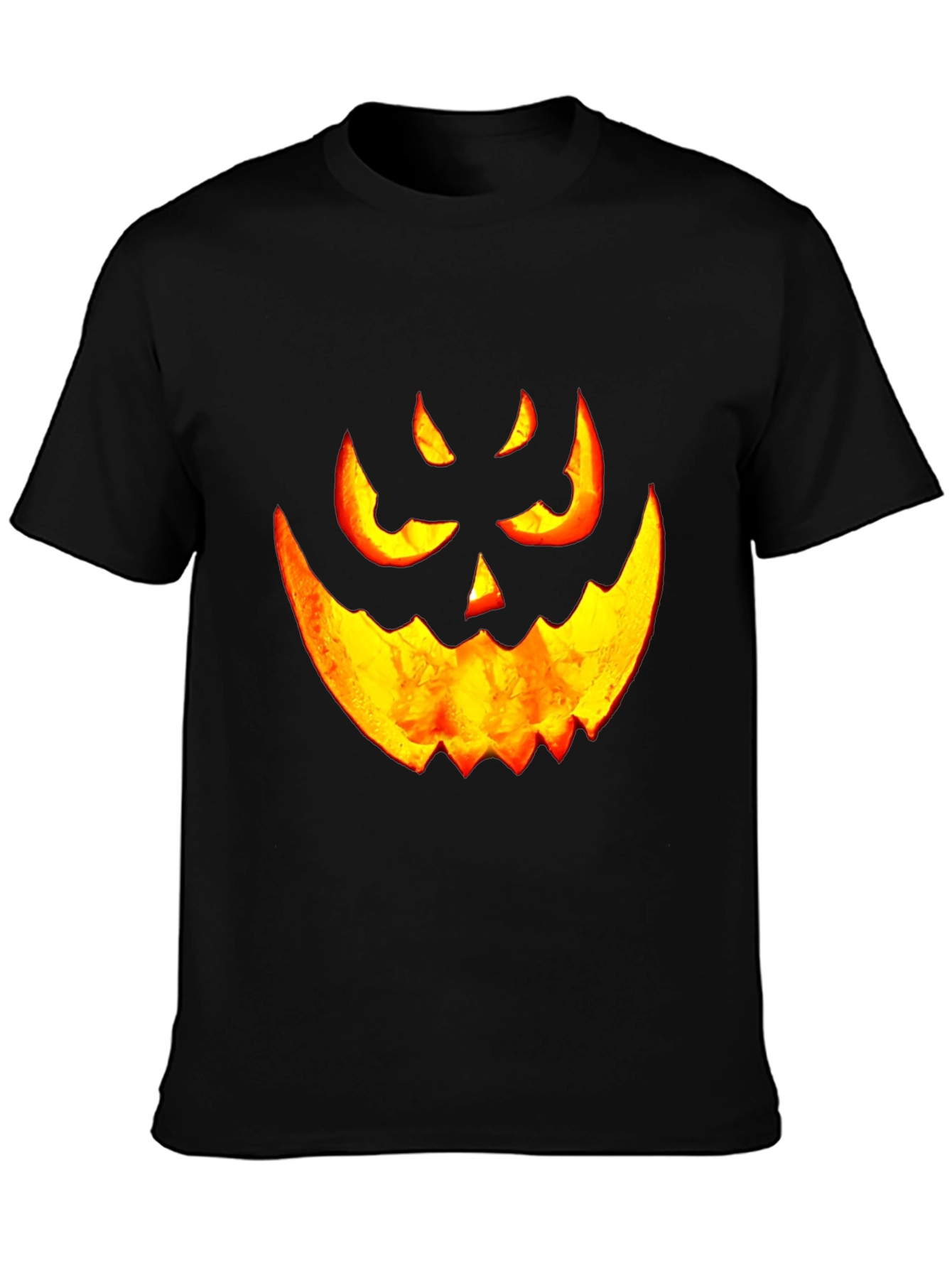 Halloween Pumpkin Face Graphic Tee - Black Cotton T-Shirt