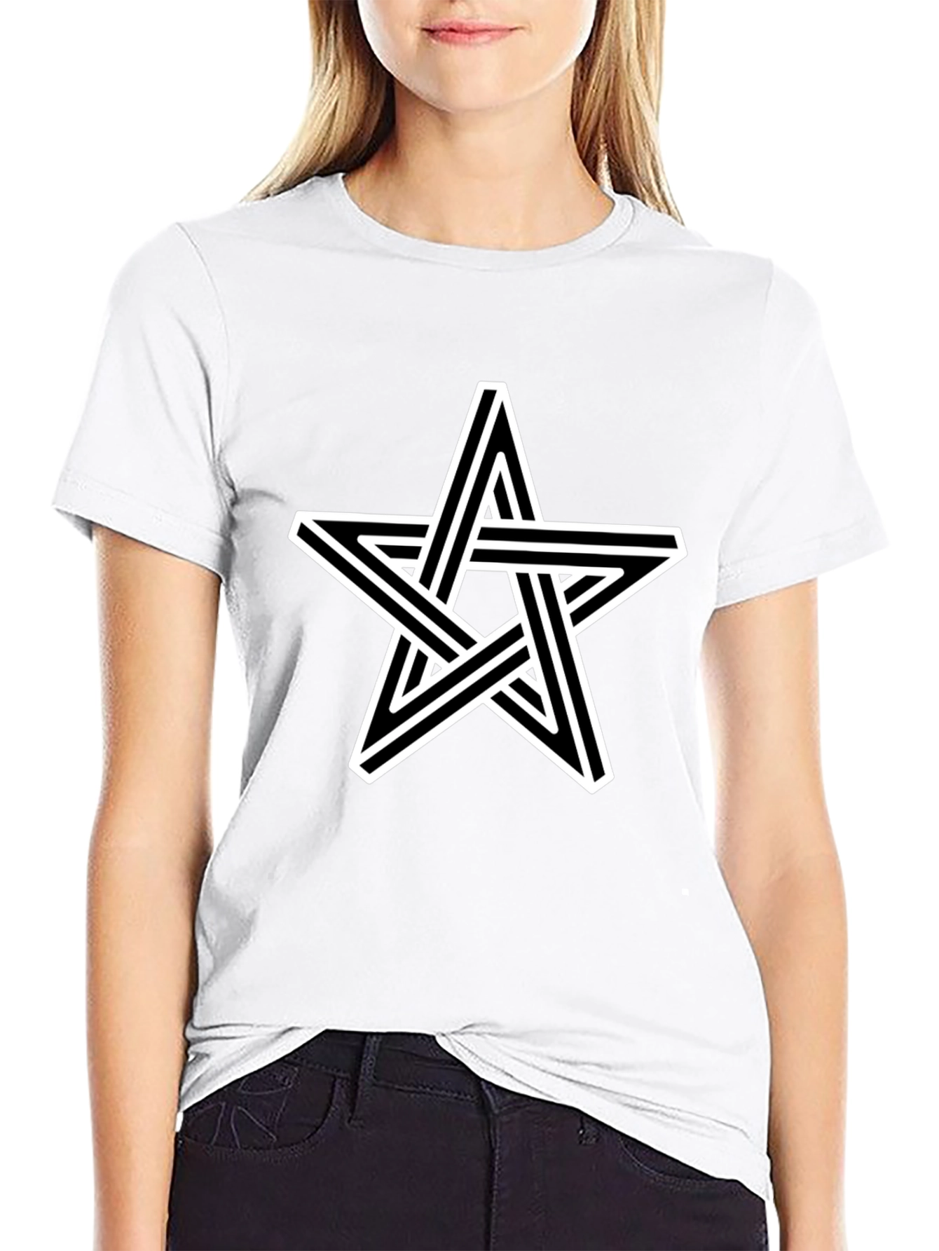 Optical Illusion Star Graphic Tee - Black