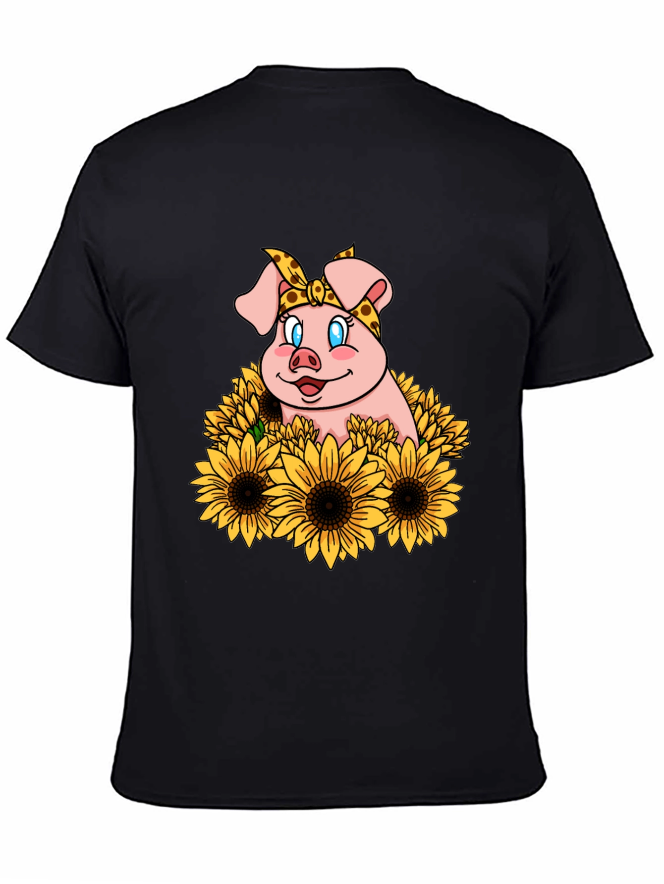 Cute Pig Sunflower Graphic T-Shirt
