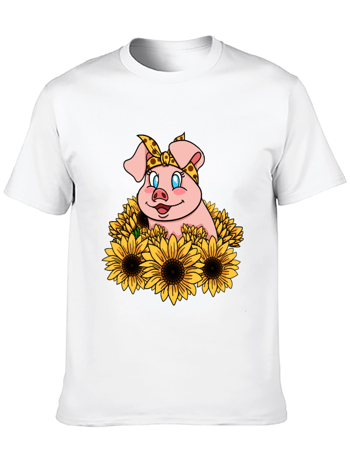 Cute Pig Sunflower Graphic T-Shirt