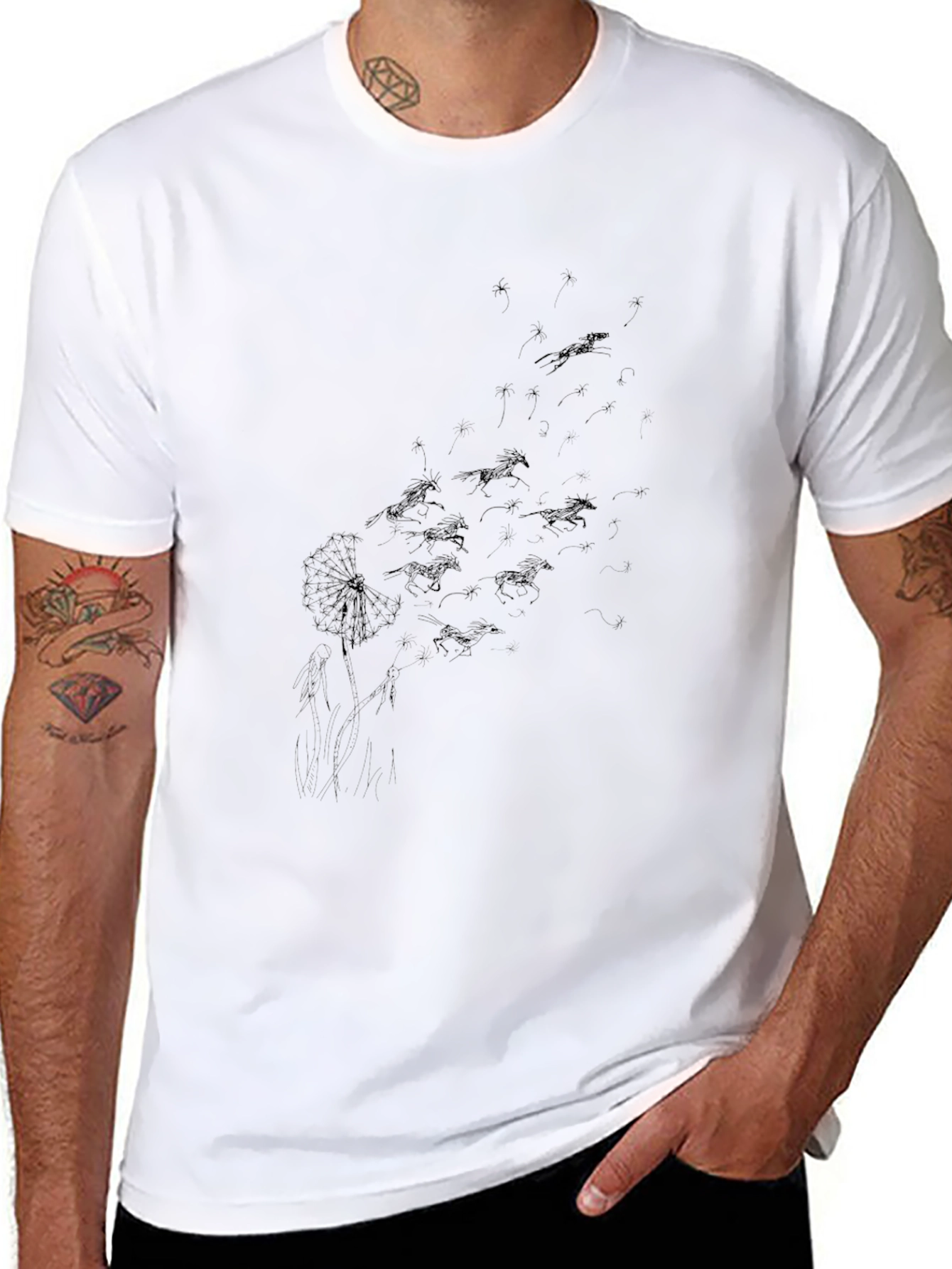 Black Dandelion Horse Print T-Shirt