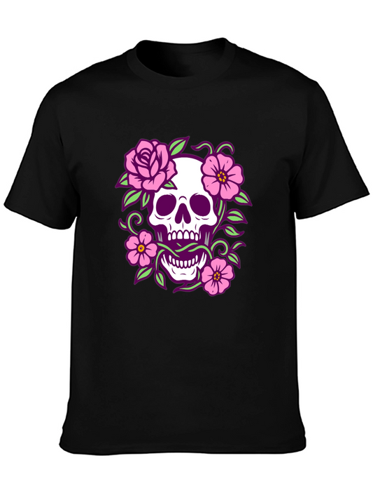 Floral Skull Graphic Tee - Black
