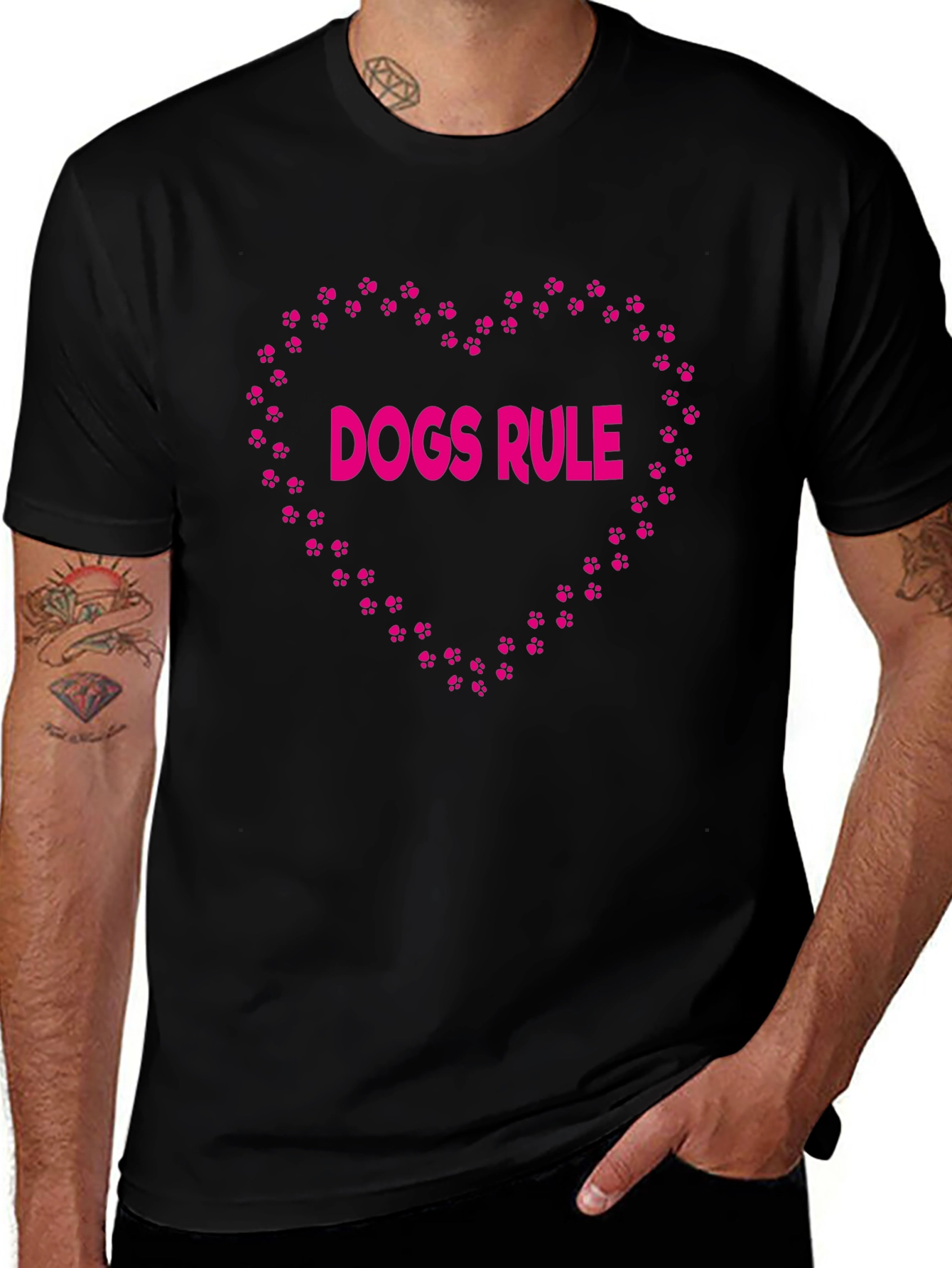 Dogs Rule Heart Graphic Black T-Shirt